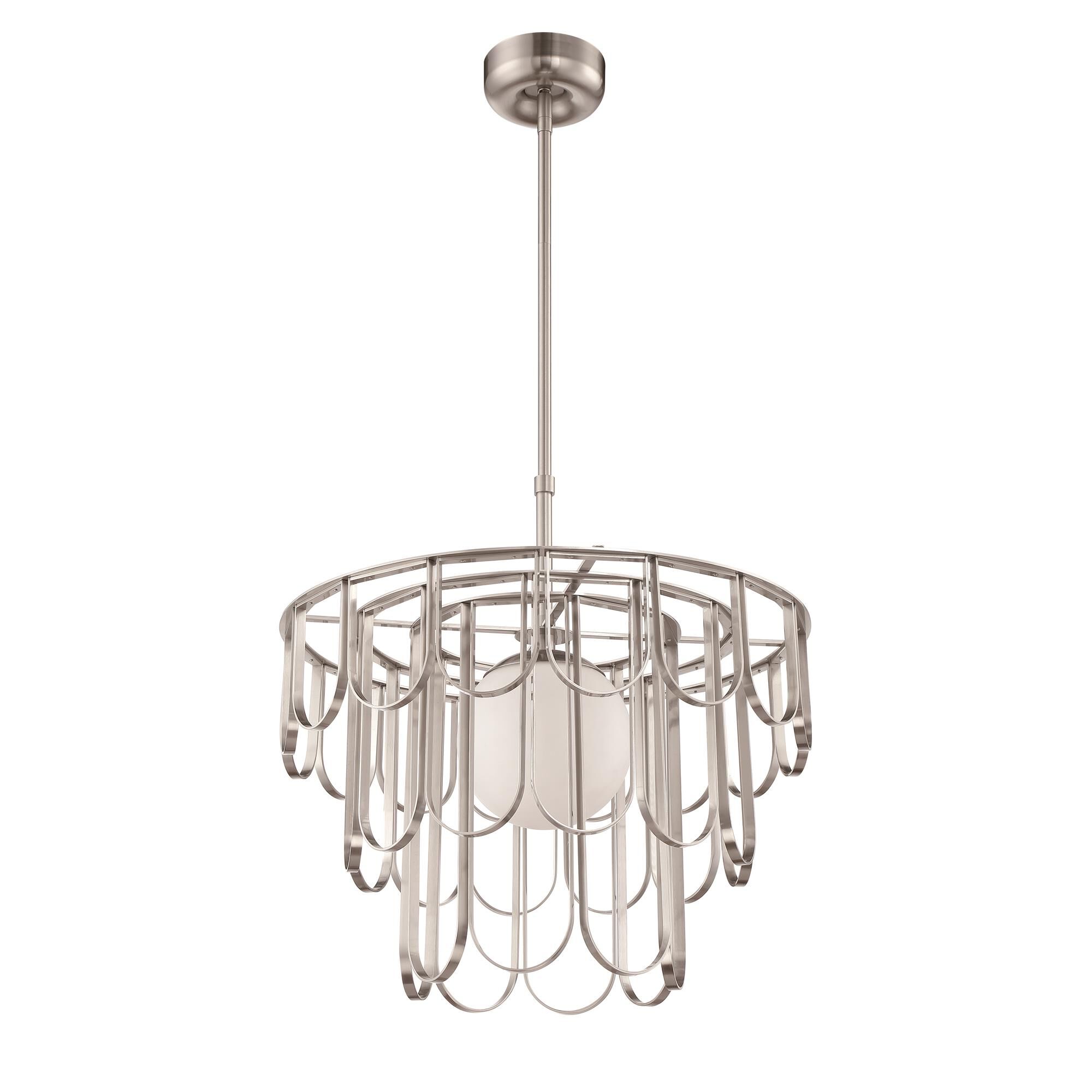 Shown in Brushed Polished Nickel finish and White Frosted glass and Glass shade
