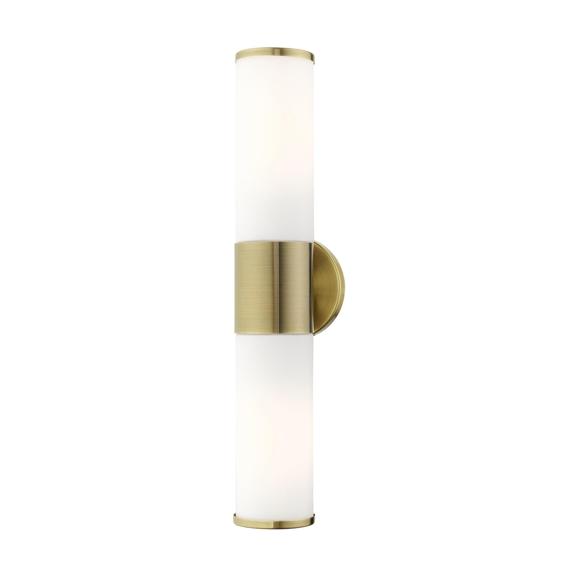 Shown in Antique Brass finish and Satin Opal White glass