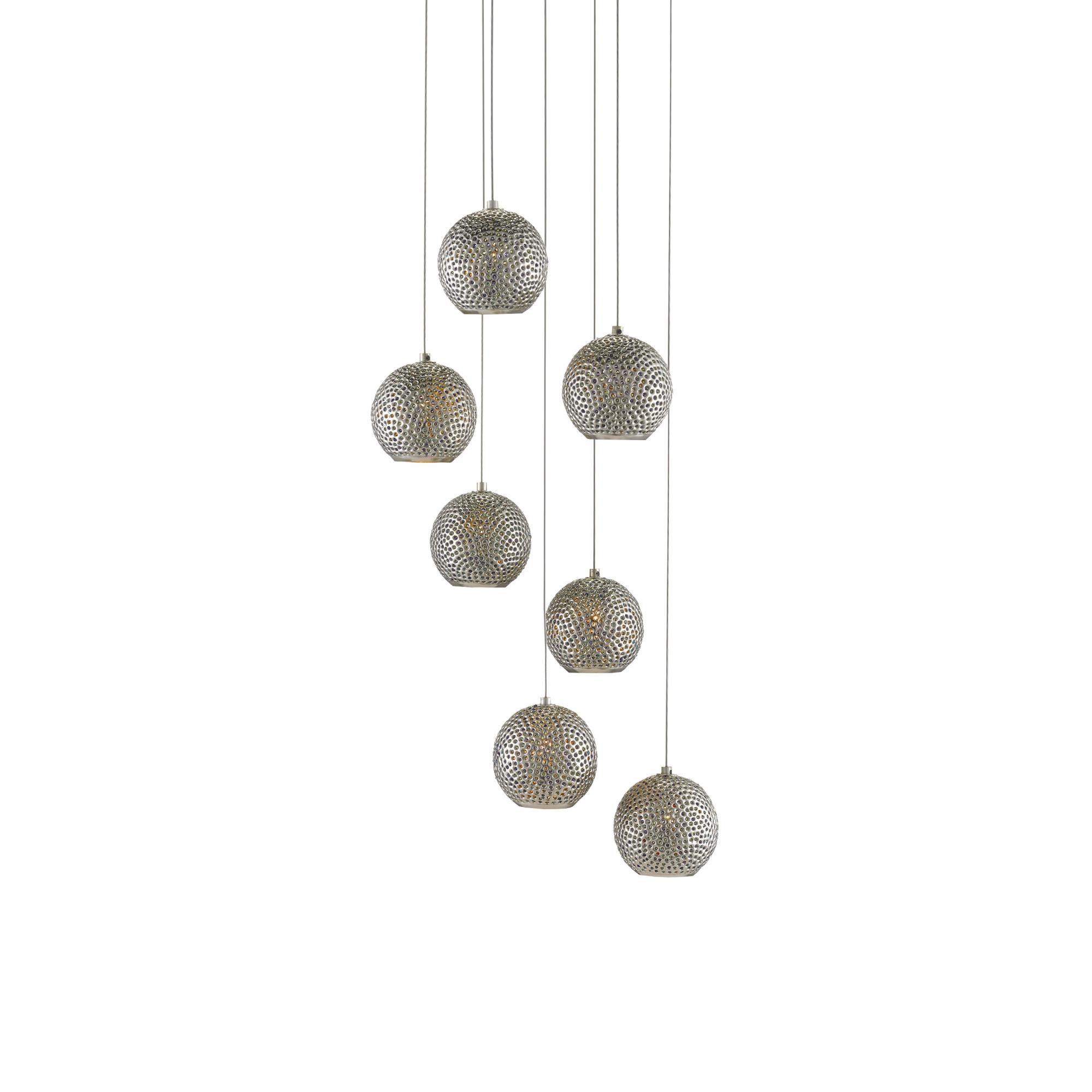 Shown in Painted Silver - Nickel - Blue finish and Metal - Glass Bead shade