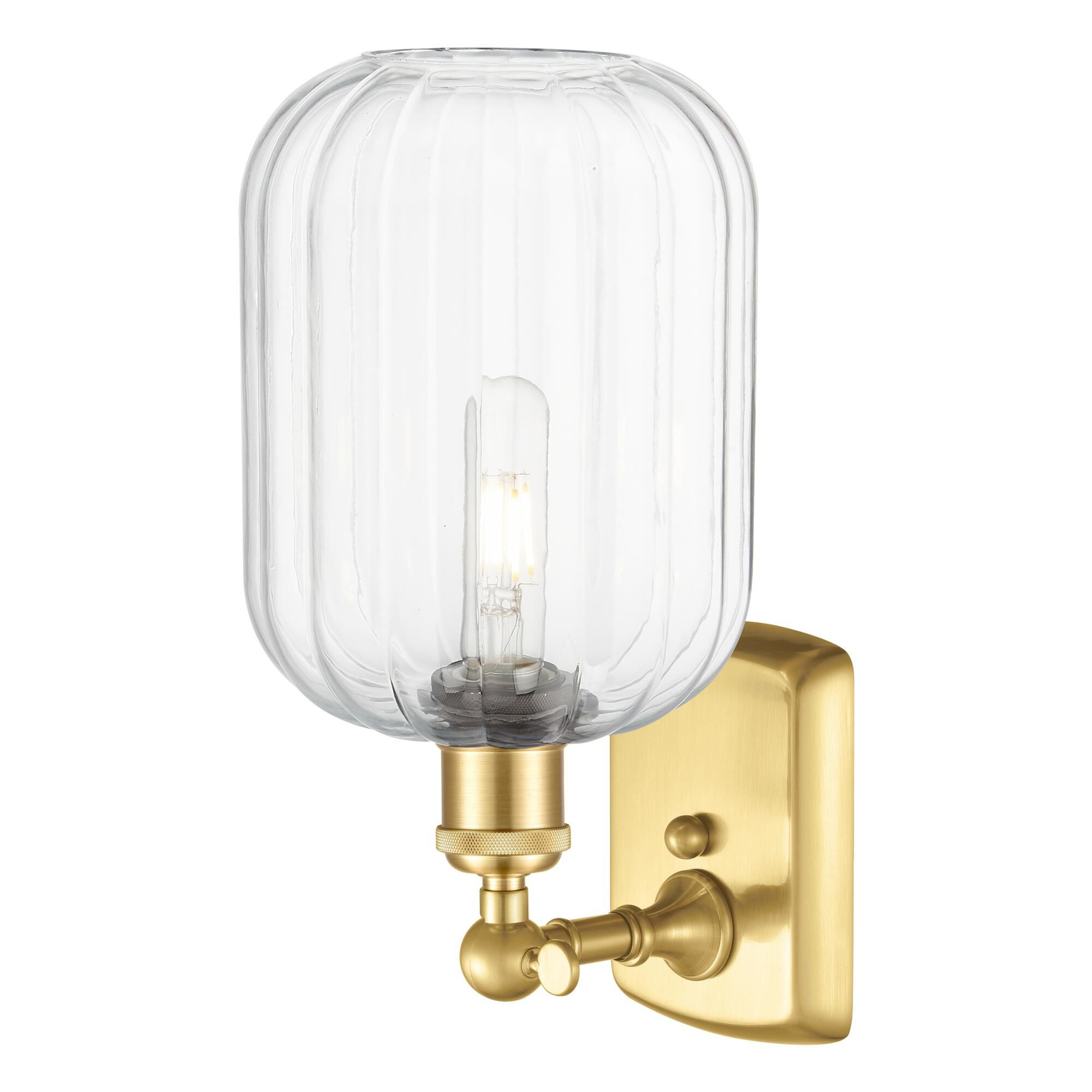 Shown in Satin Gold finish and Clear glass