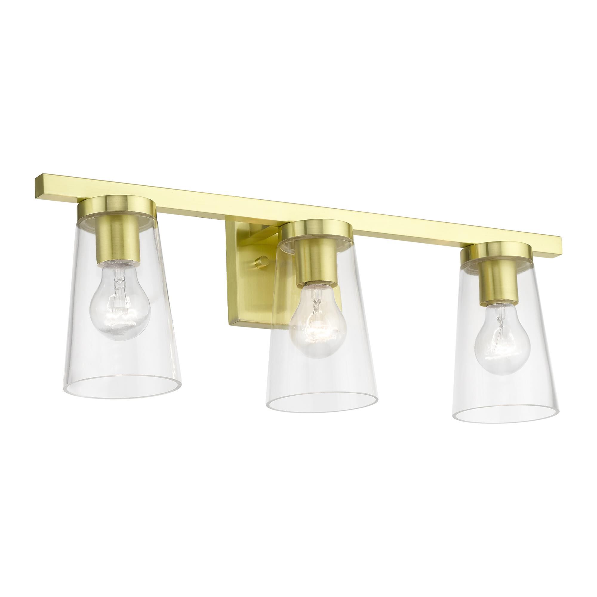 Shown in Satin Brass finish and Clear glass