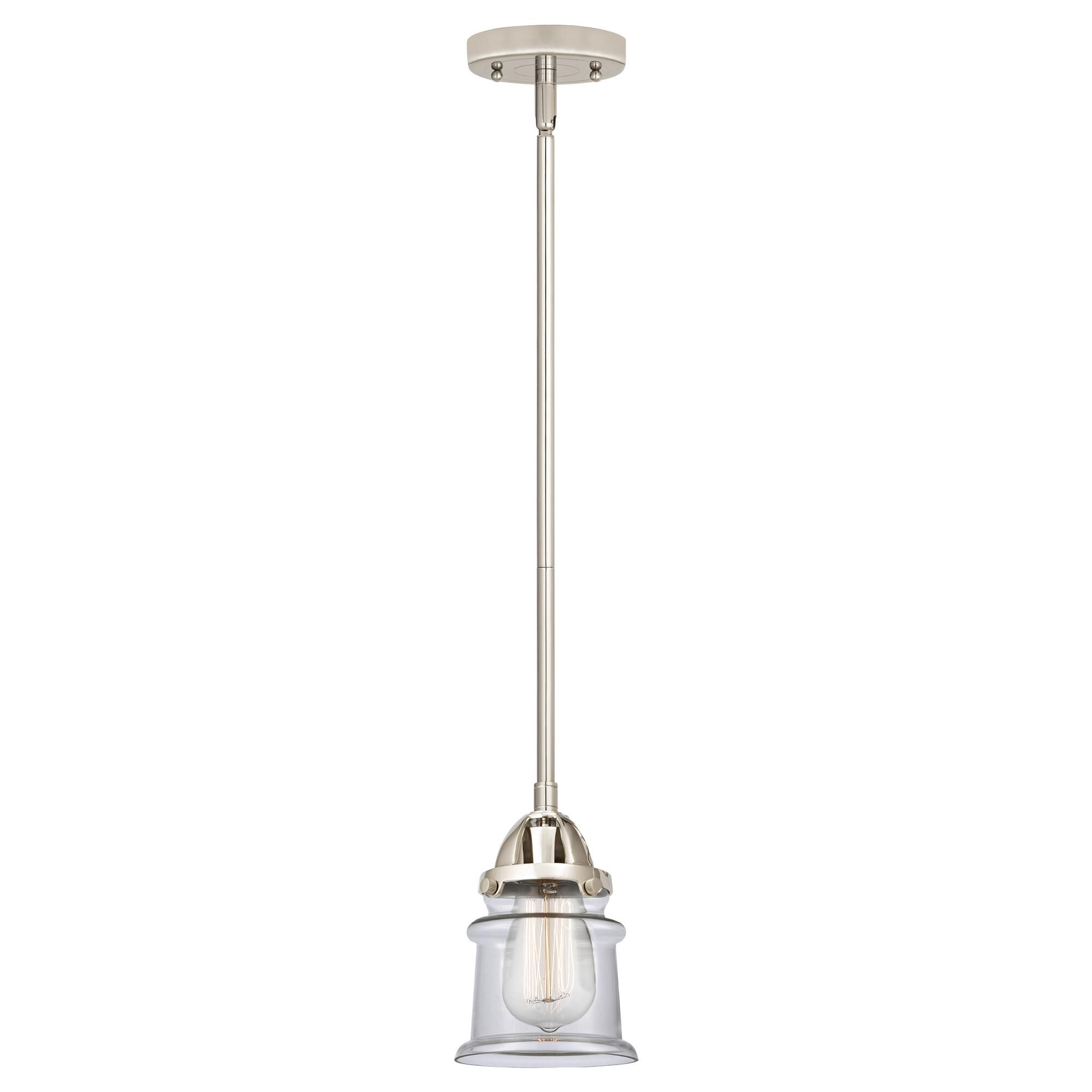 Shown in Polished Nickel finish and Clear Canton glass and No Shade shade