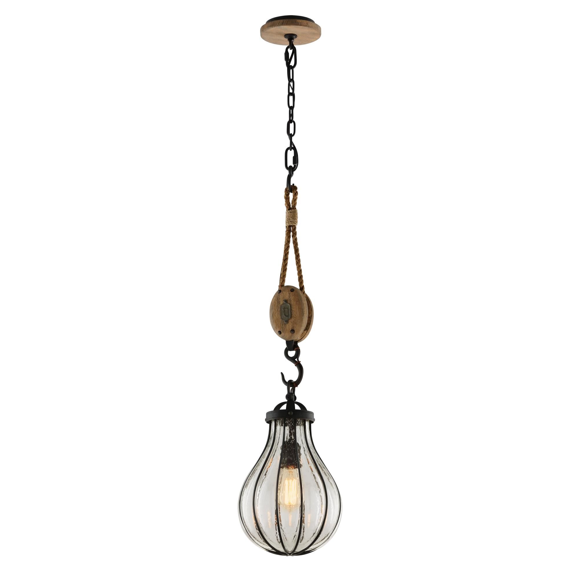 Shown in Vintage Iron With Rustic Wood finish and Clear Seeded glass