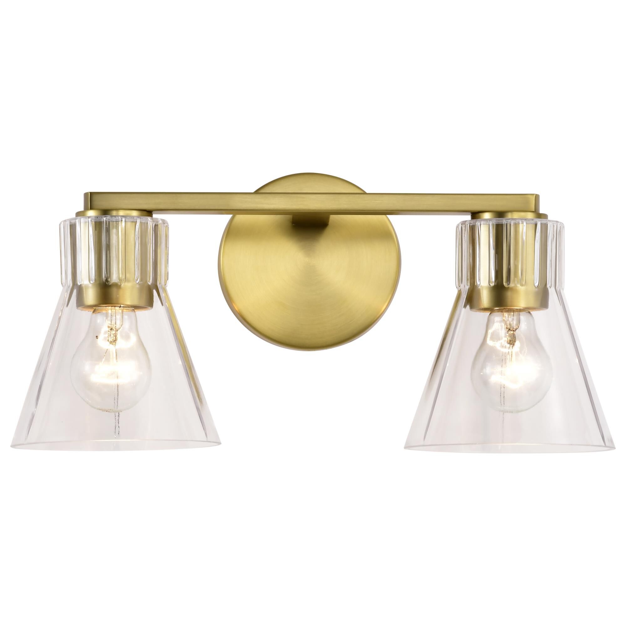 Shown in Vintage Brass finish and Clear glass
