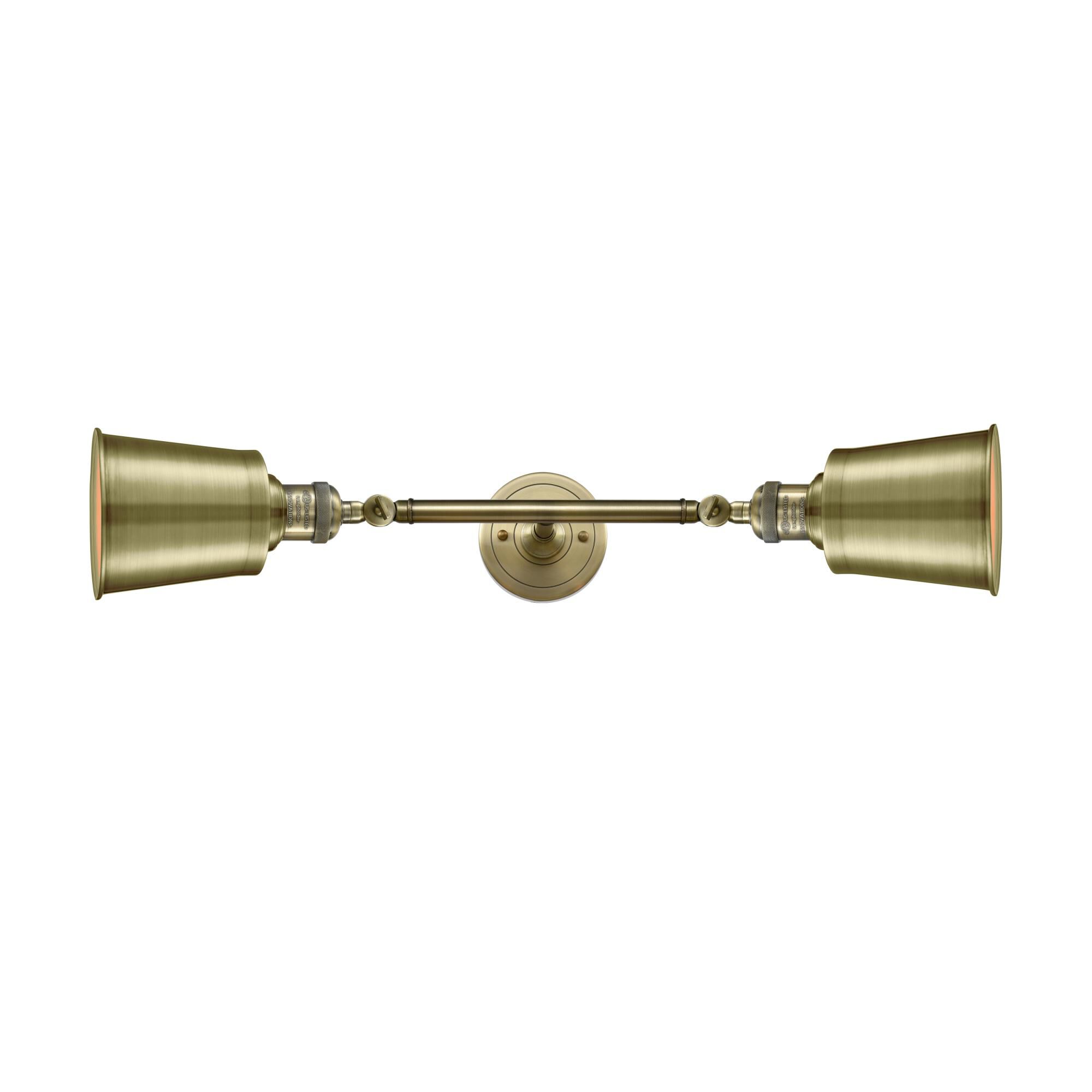 Shown in Antique Brass finish and Antique Brass shade