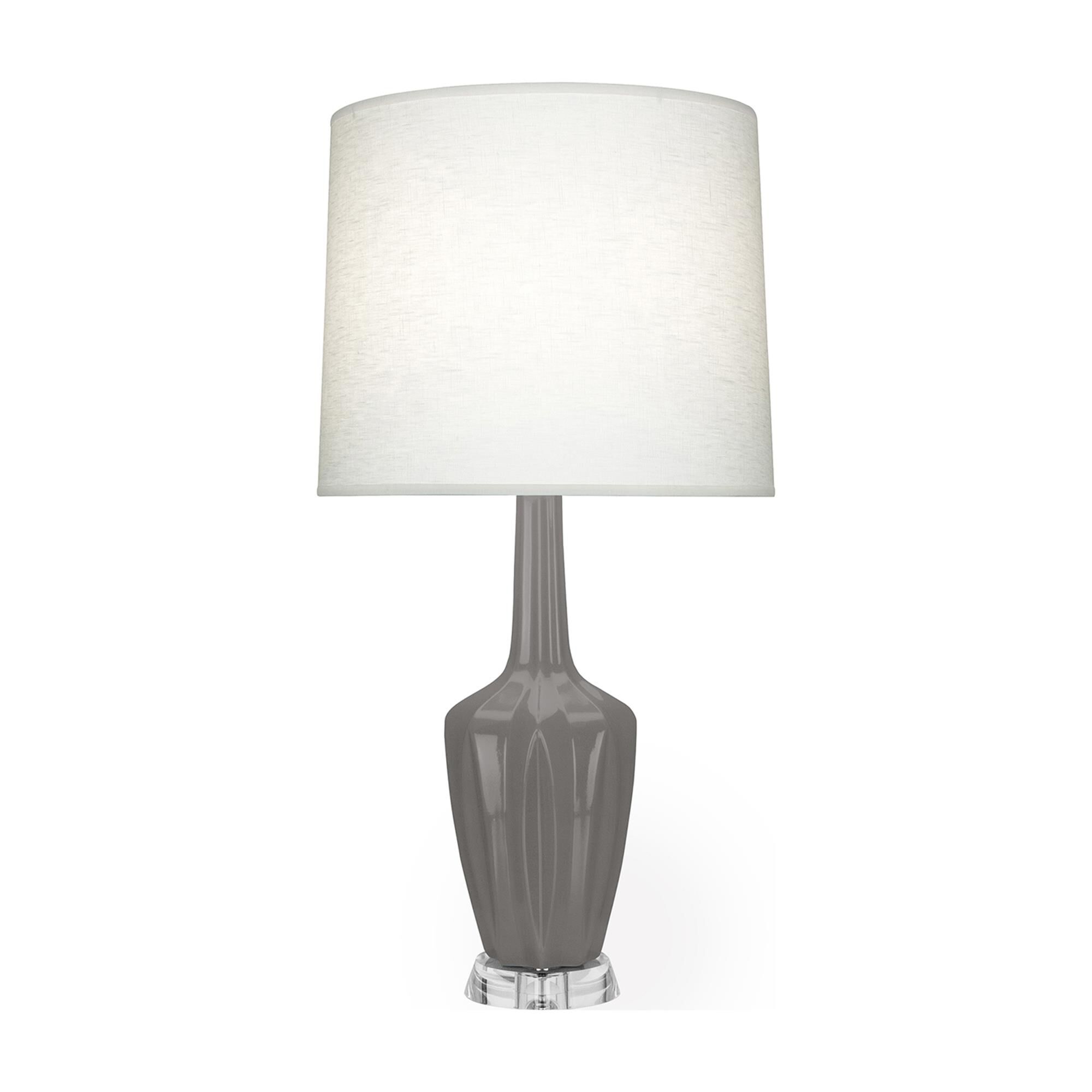 Shown in Smokey Taupe finish and Off White shade and Polished Nickel with Lucite accent