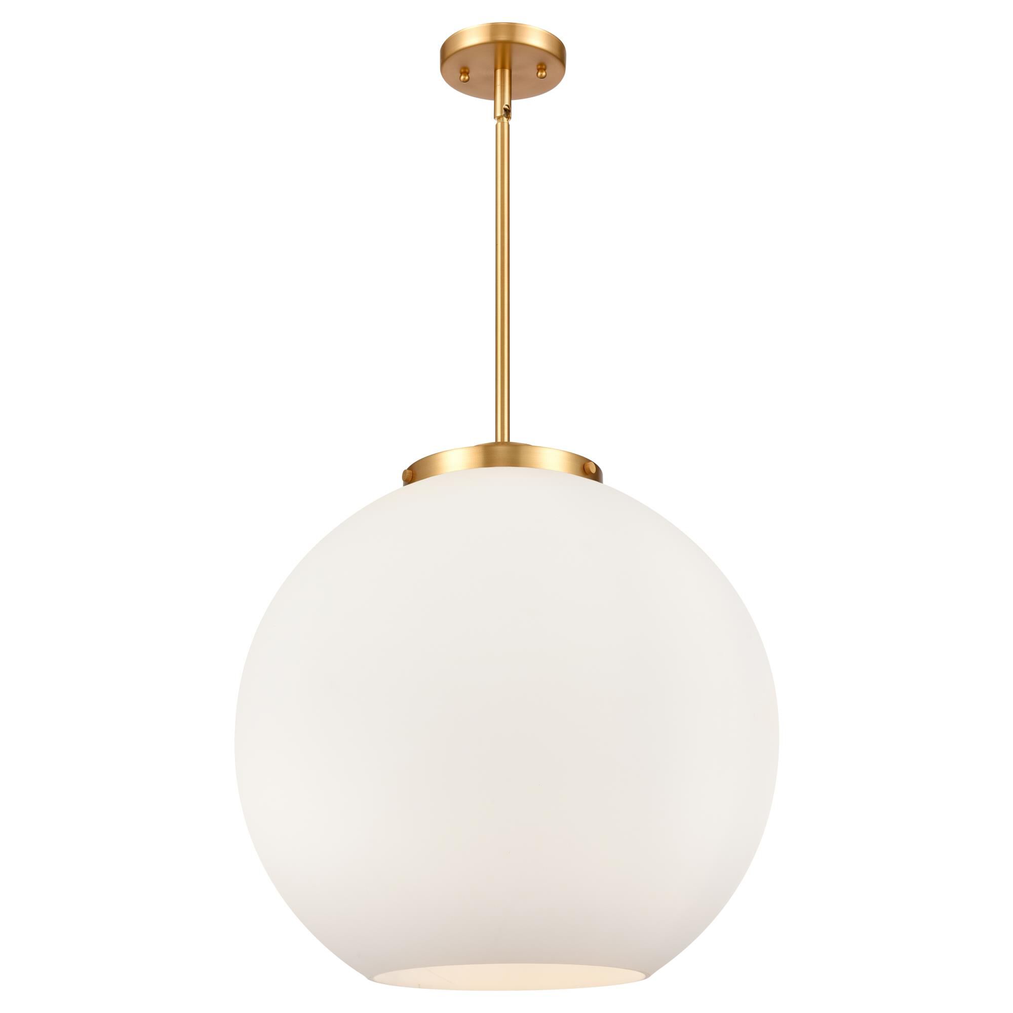 Shown in Satin Gold finish and Matte White glass