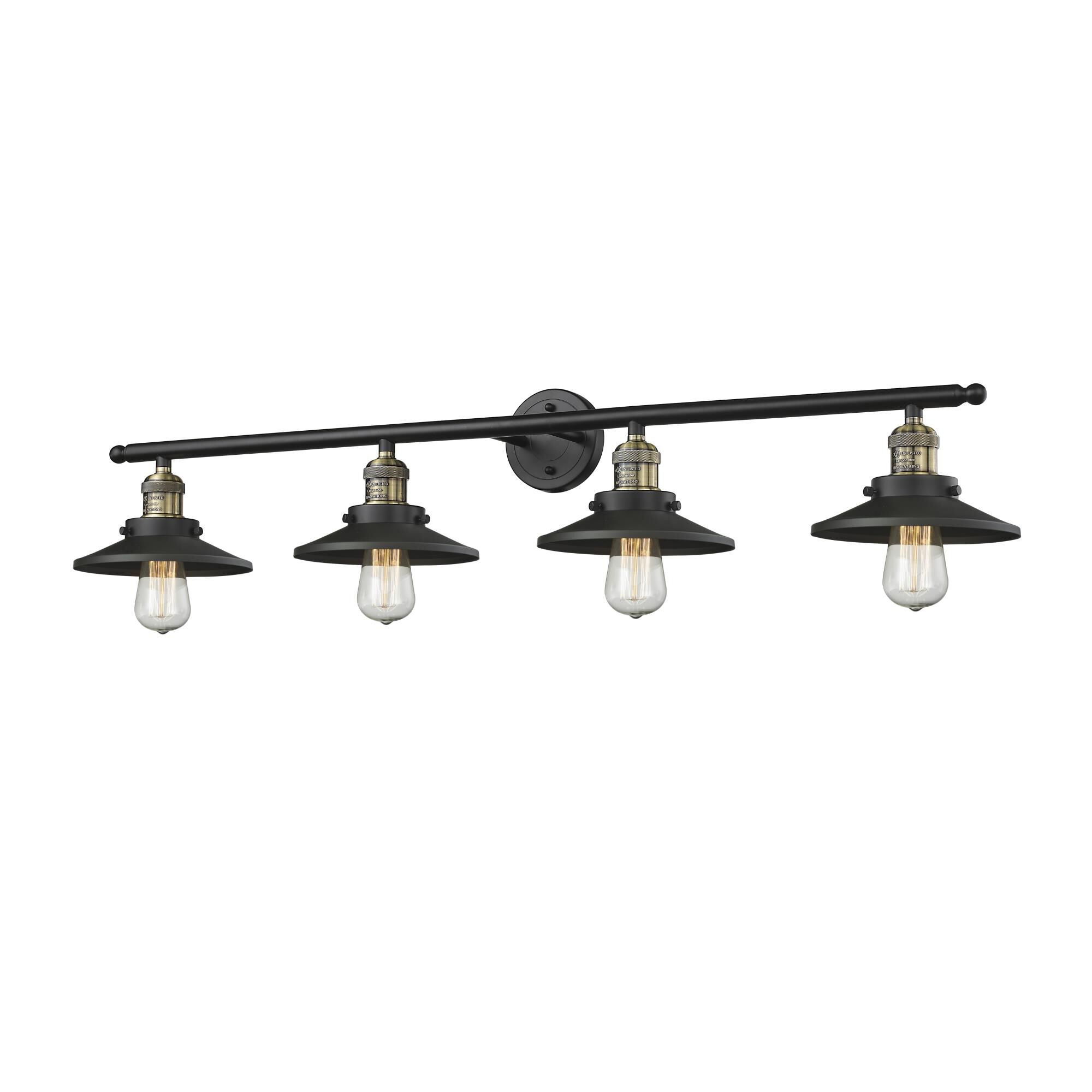 Shown in Black Antique Brass finish and Matte Black shade