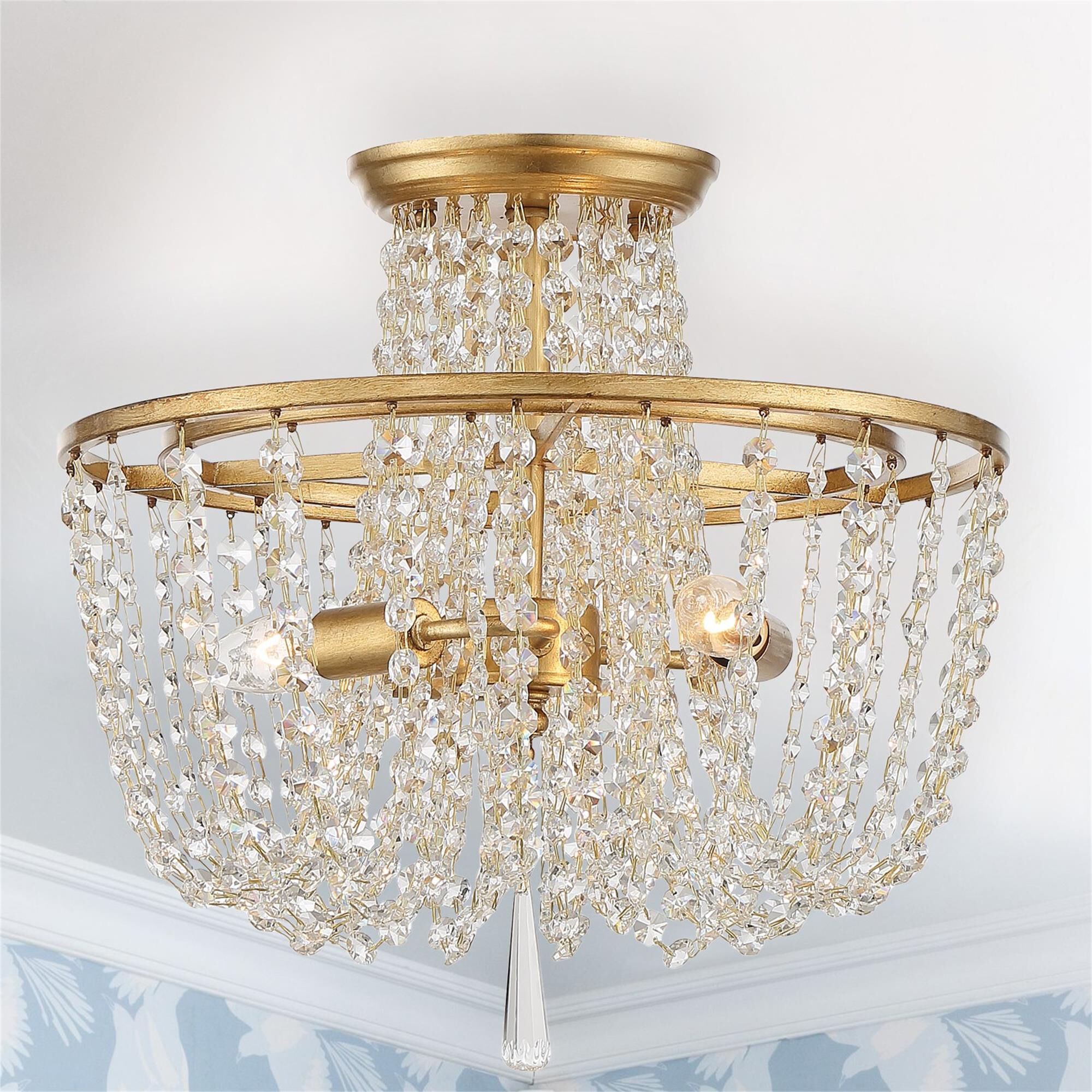 Shown in Antique Gold finish and Hand Cut Crystal crystal