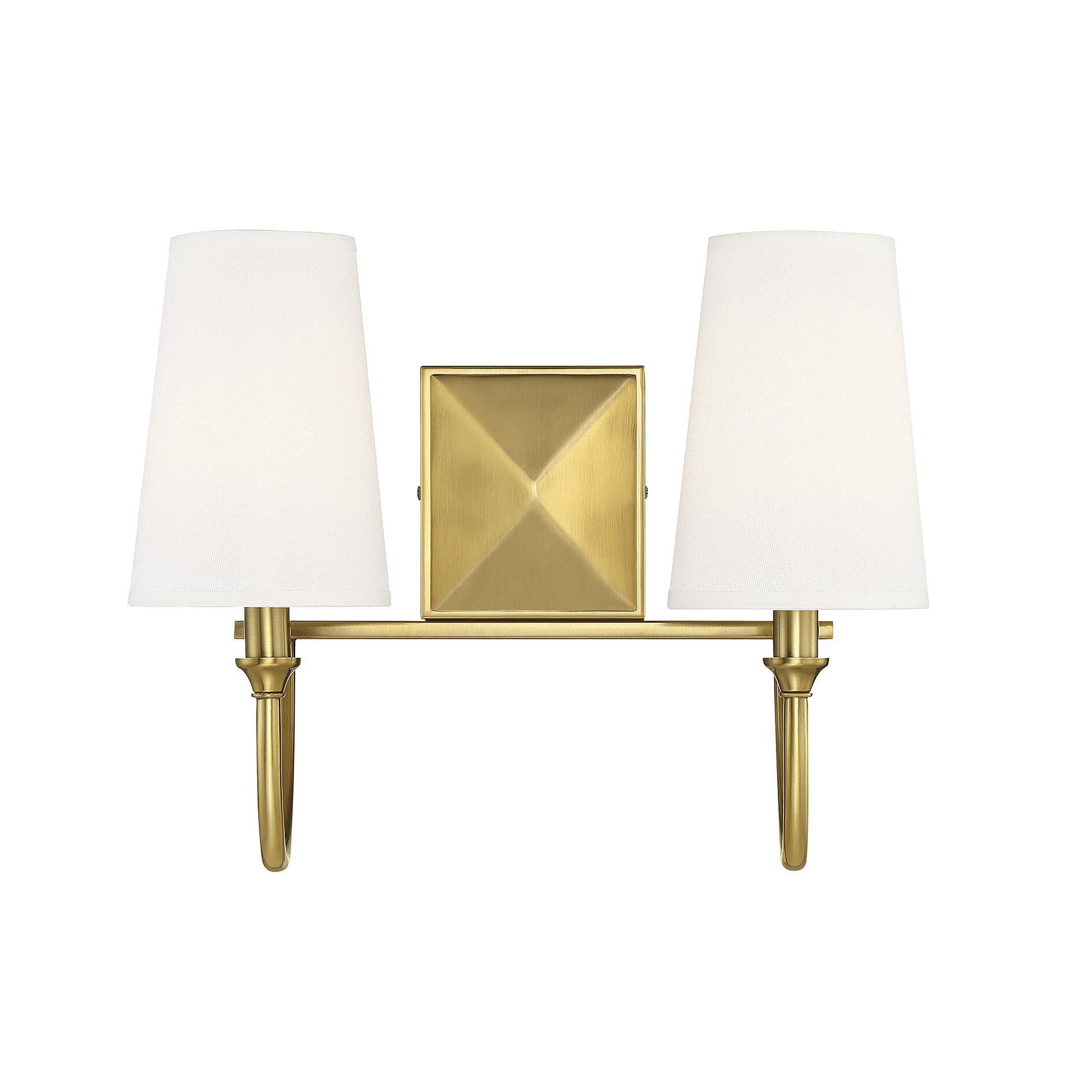 Shown in Warm Brass finish and White Fabric shade