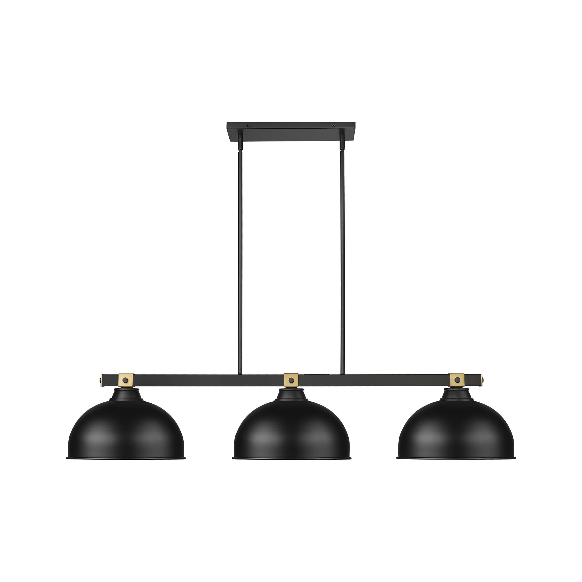 Shown in Matte Black + Rubbed Brass finish and Matte Black glass and Matte Black shade