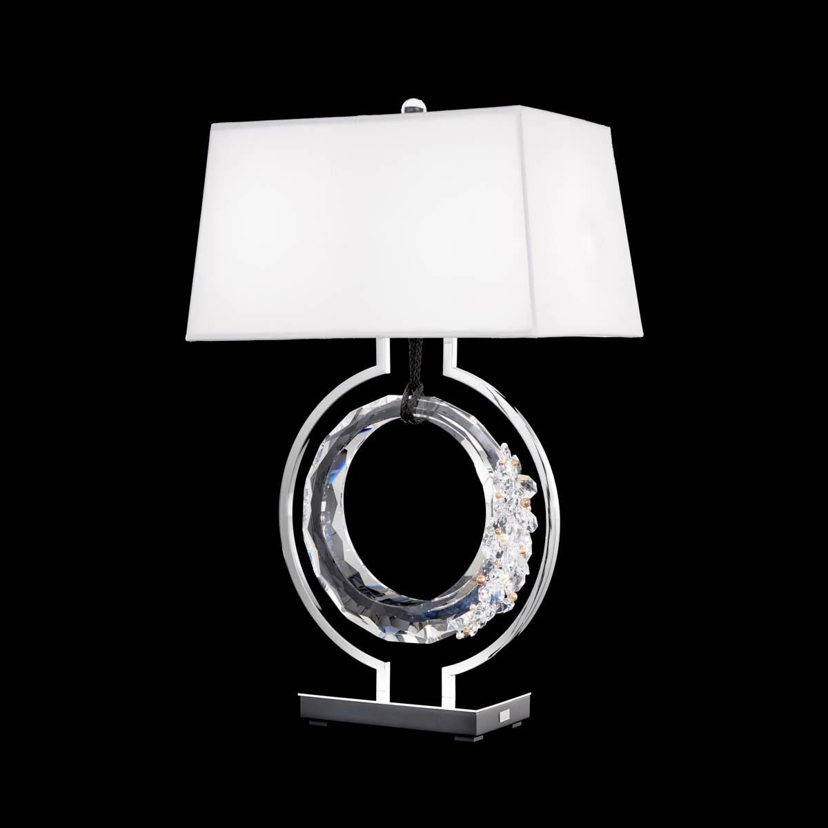 Shown in Polished Chrome With Black Rope finish and Radiance crystal and Fabric glass