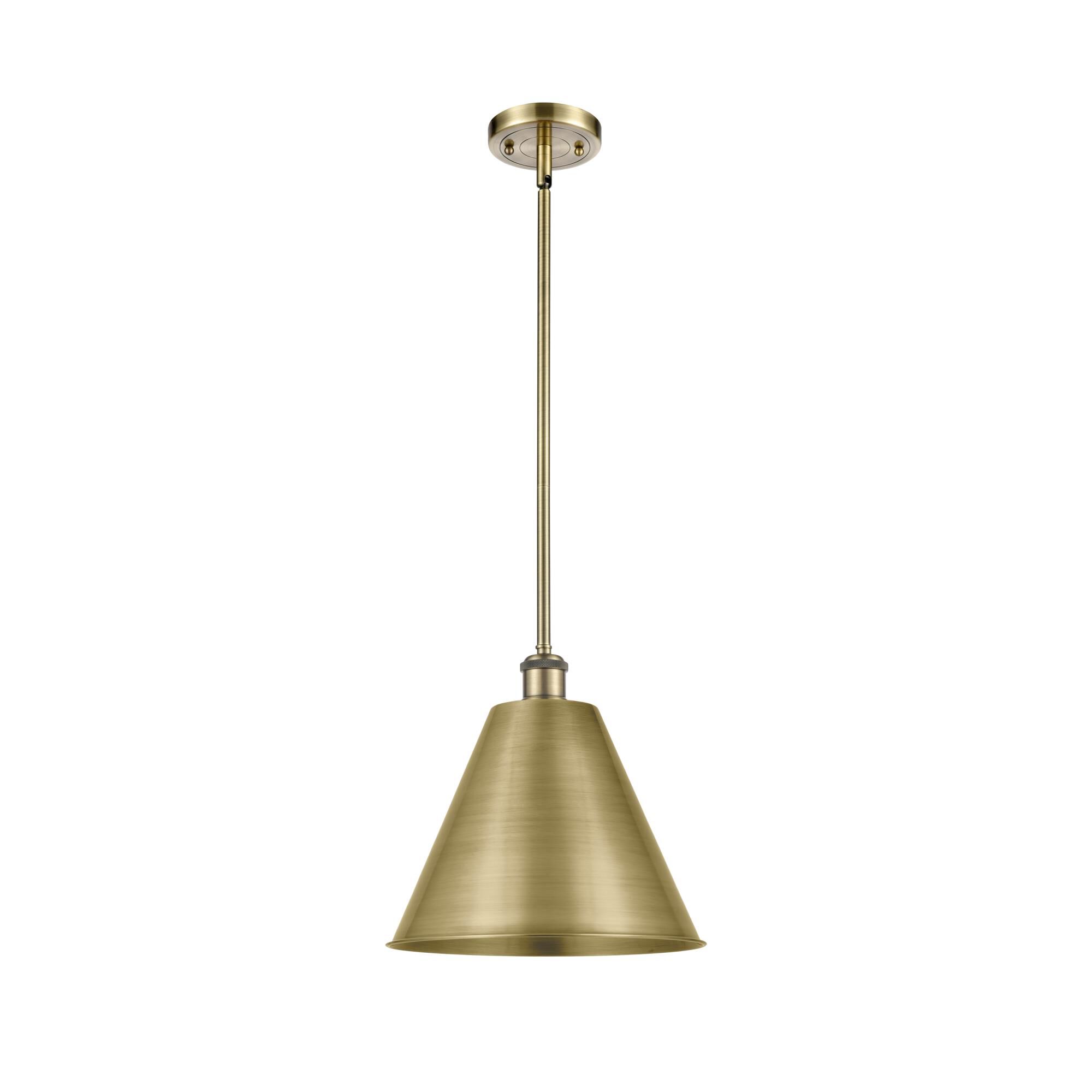 Shown in Antique Brass finish and Antique Brass Ballston Cone shade
