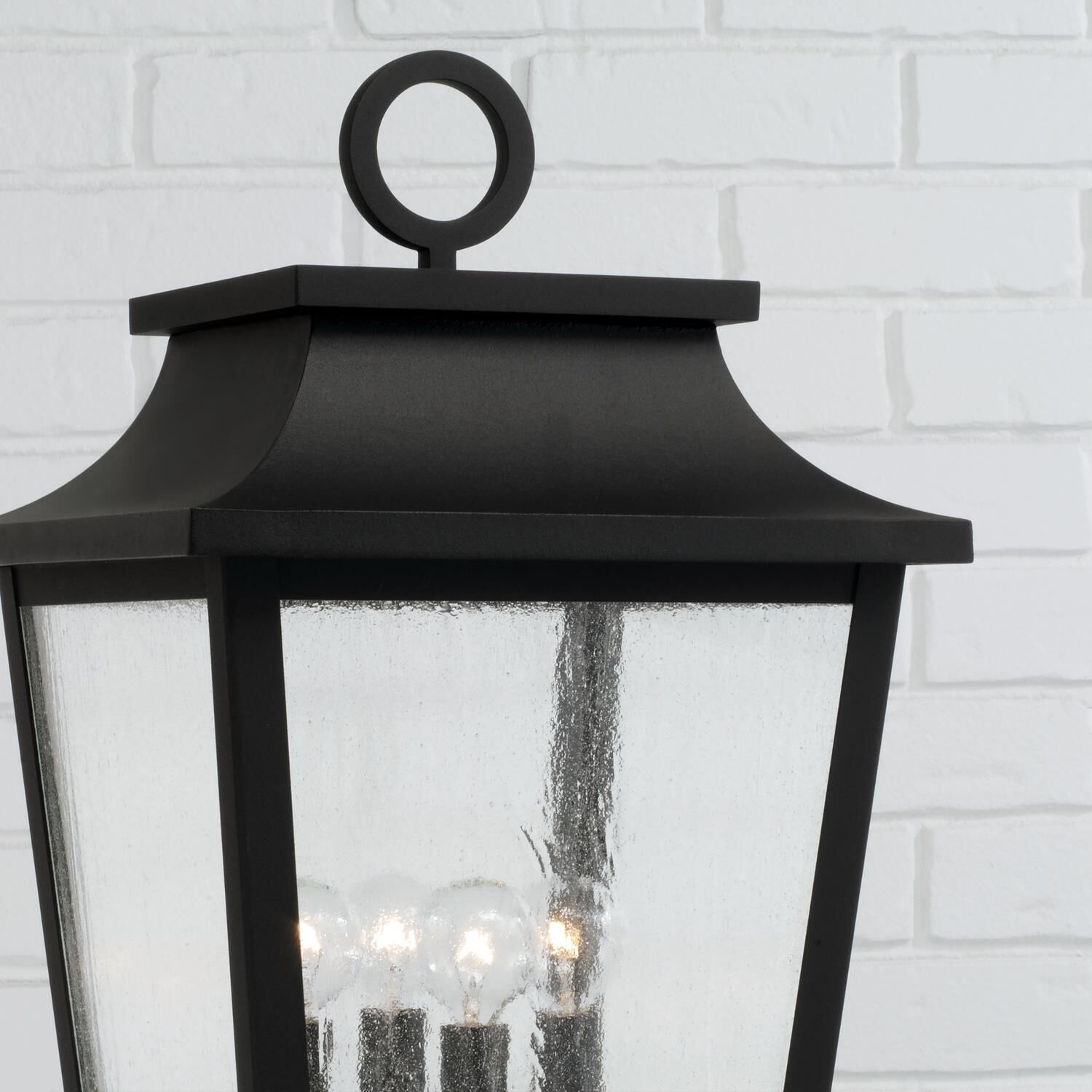 Shown in Black finish and Antiqued glass
