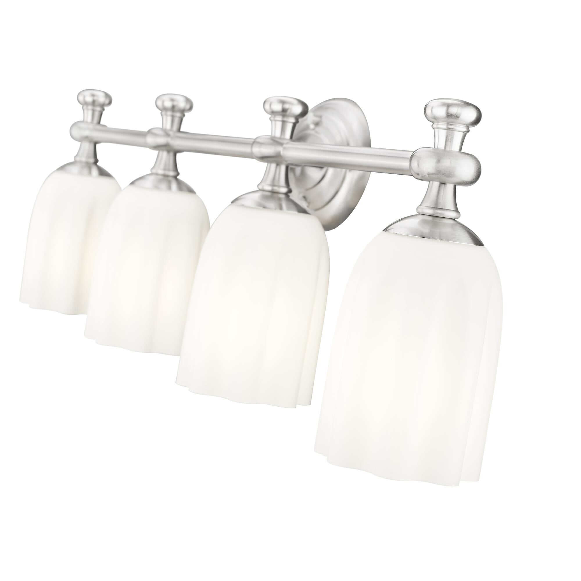 Shown in Brushed Nickel finish and Opal Etched glass and Opal Etched shade