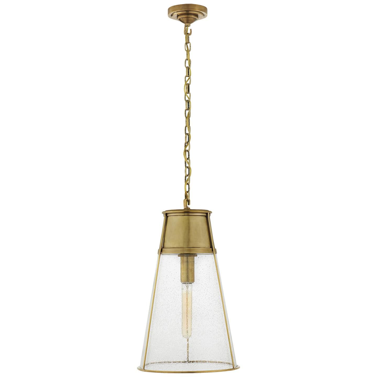 Shown in Hand-Rubbed Antique Brass finish and Seeded glass