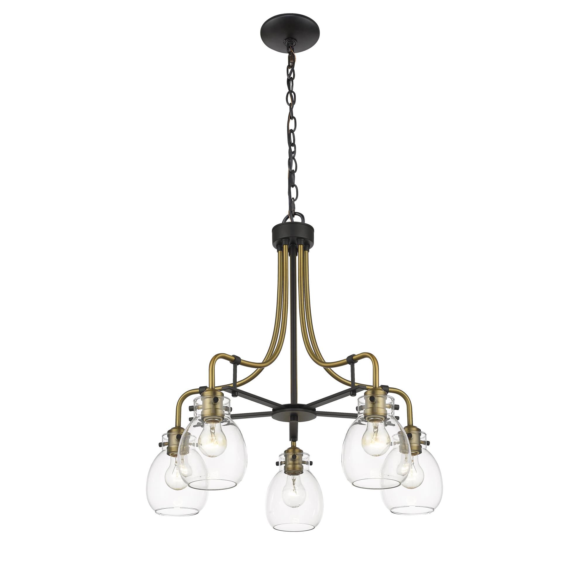 Shown in Matte Black + Olde Brass finish and Glass shade