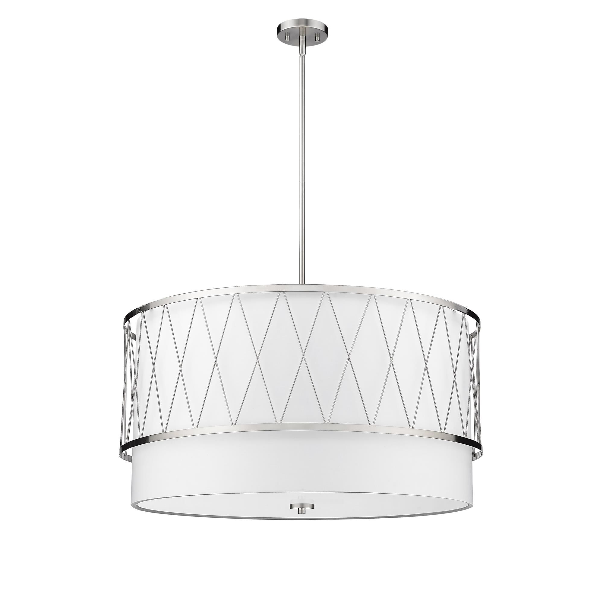 Shown in Brushed Nickel finish and White glass and White shade