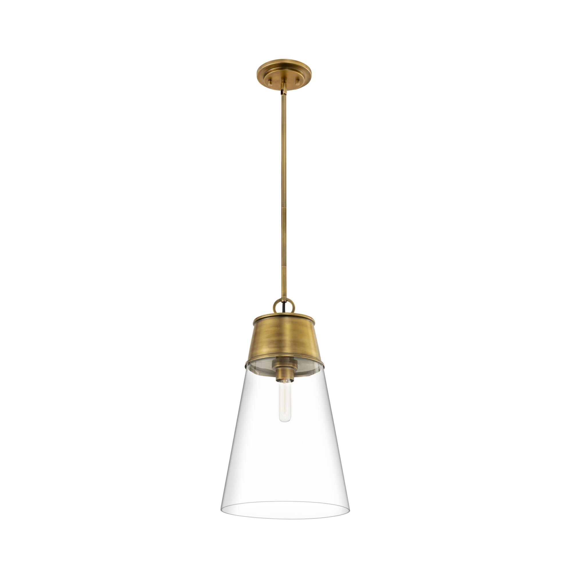Shown in Rubbed Brass finish and Glass shade