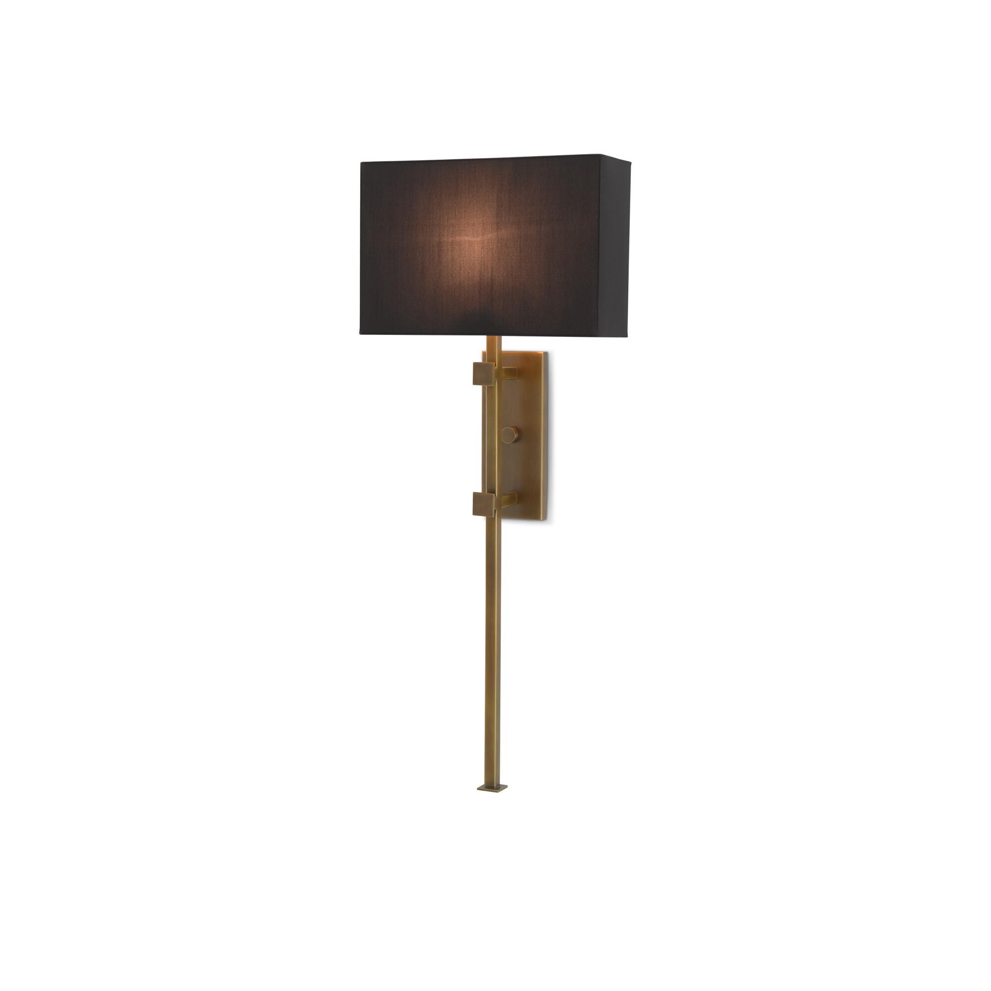 Shown in Antique Brass finish and Black Shantung shade