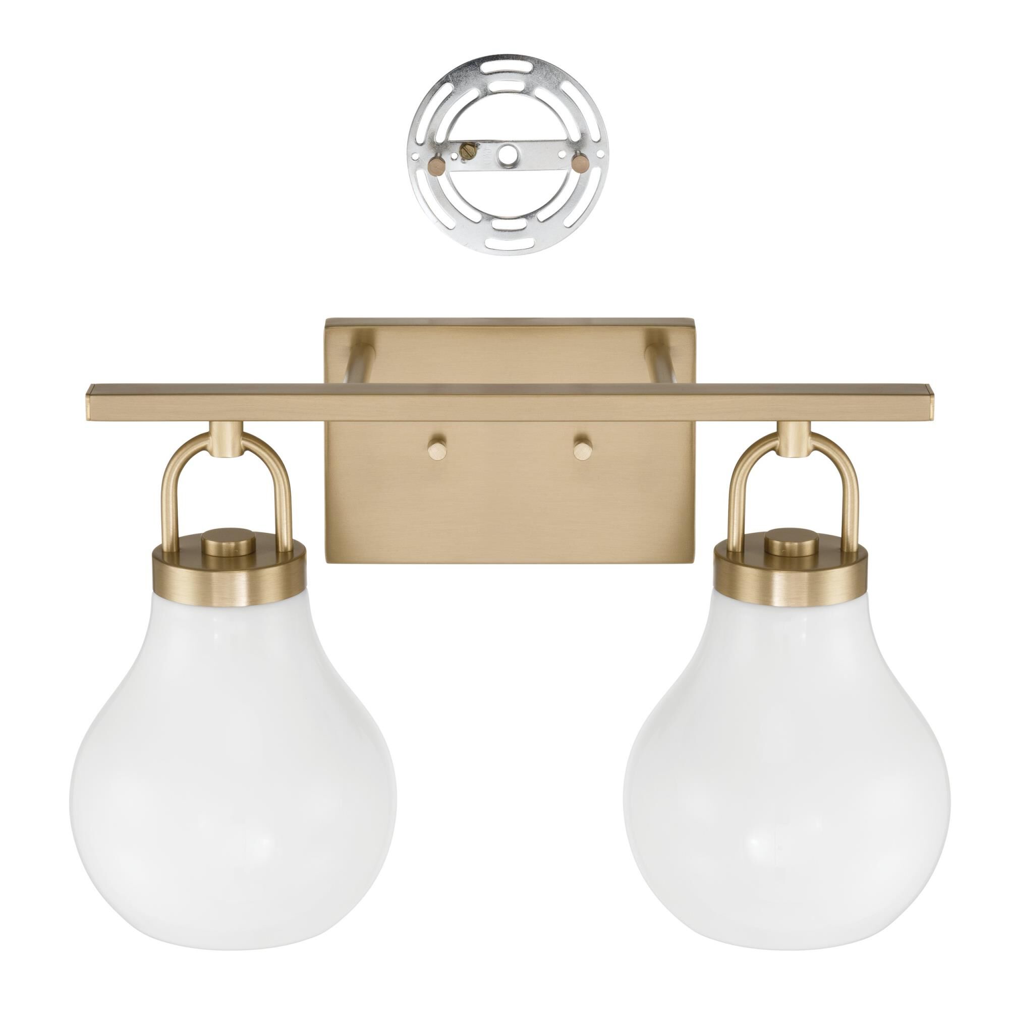 Shown in Champagne Gold finish and Opal glass