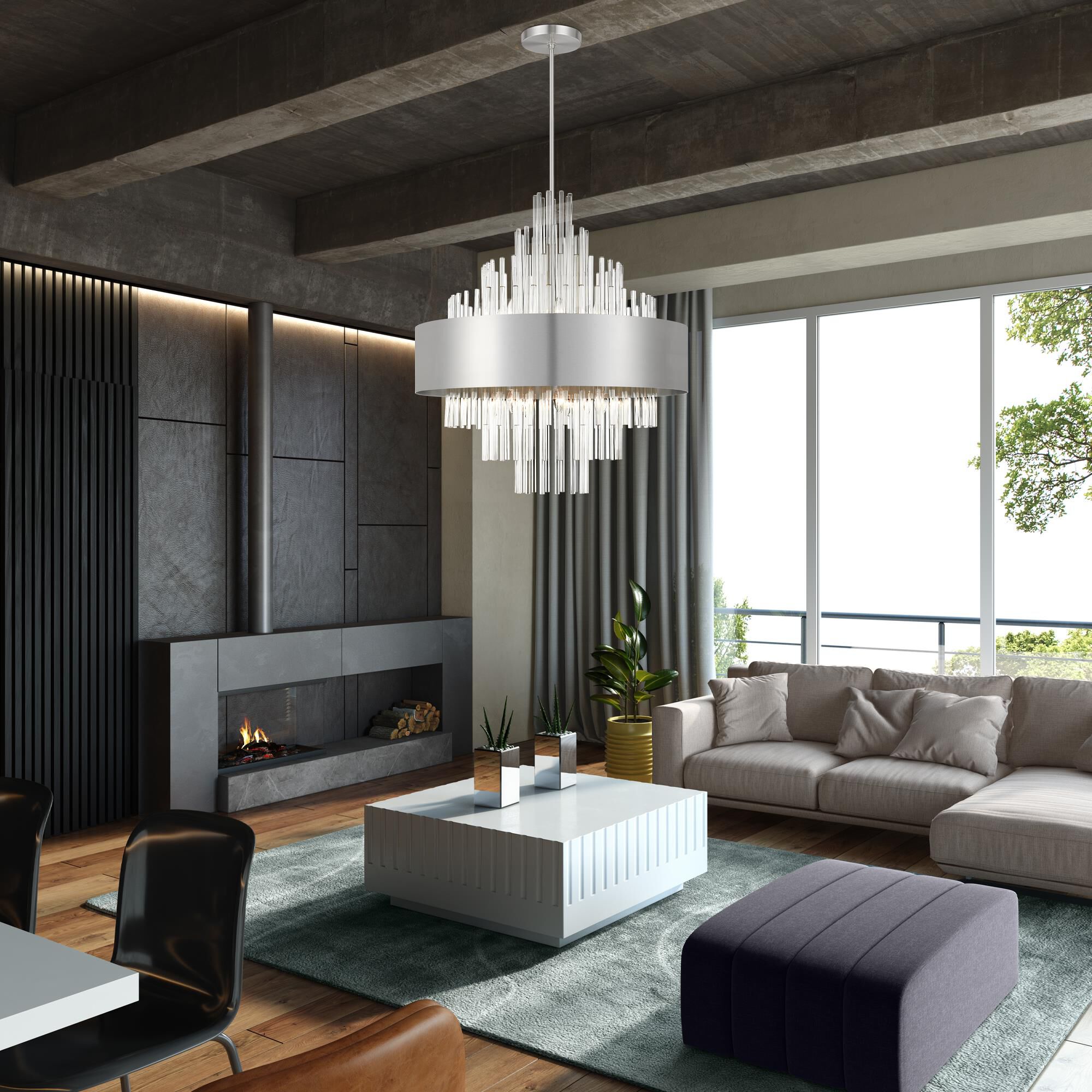 Shown in Brushed Nickel finish and Clear Crystal Rods glass