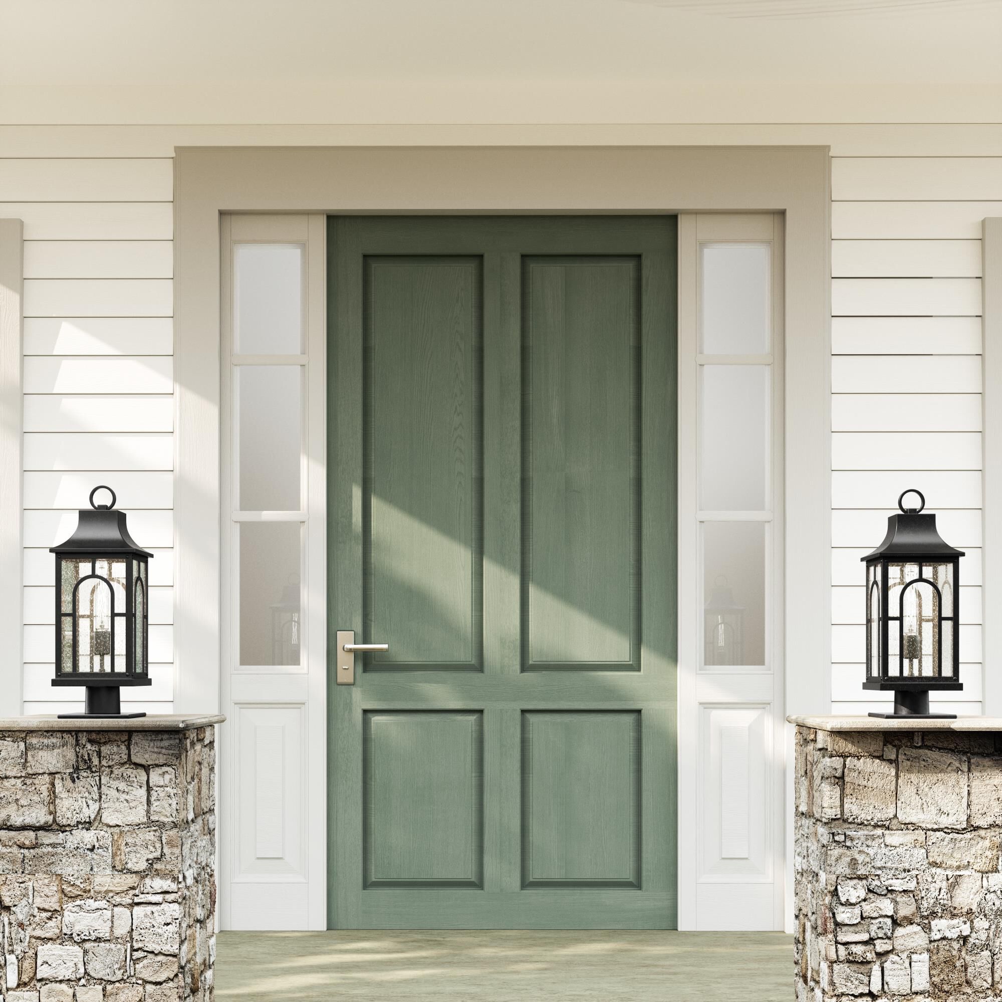 Shown in Black finish and Clear Seeded glass