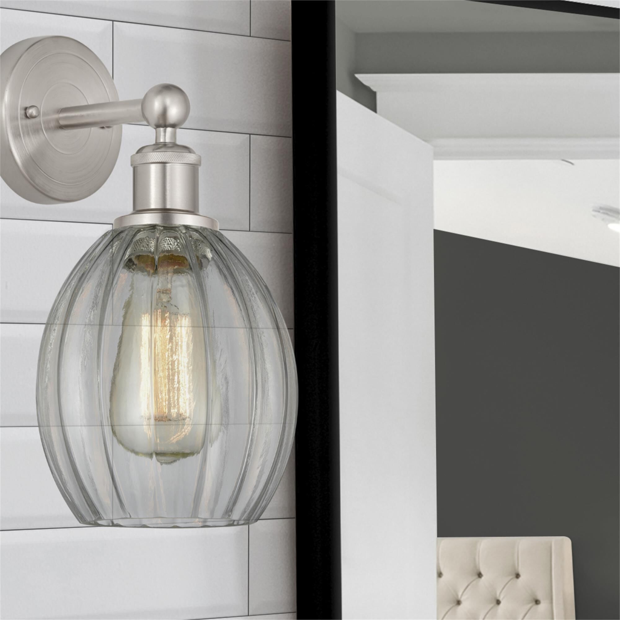 Shown in Brushed Satin Nickel  finish and Clear glass