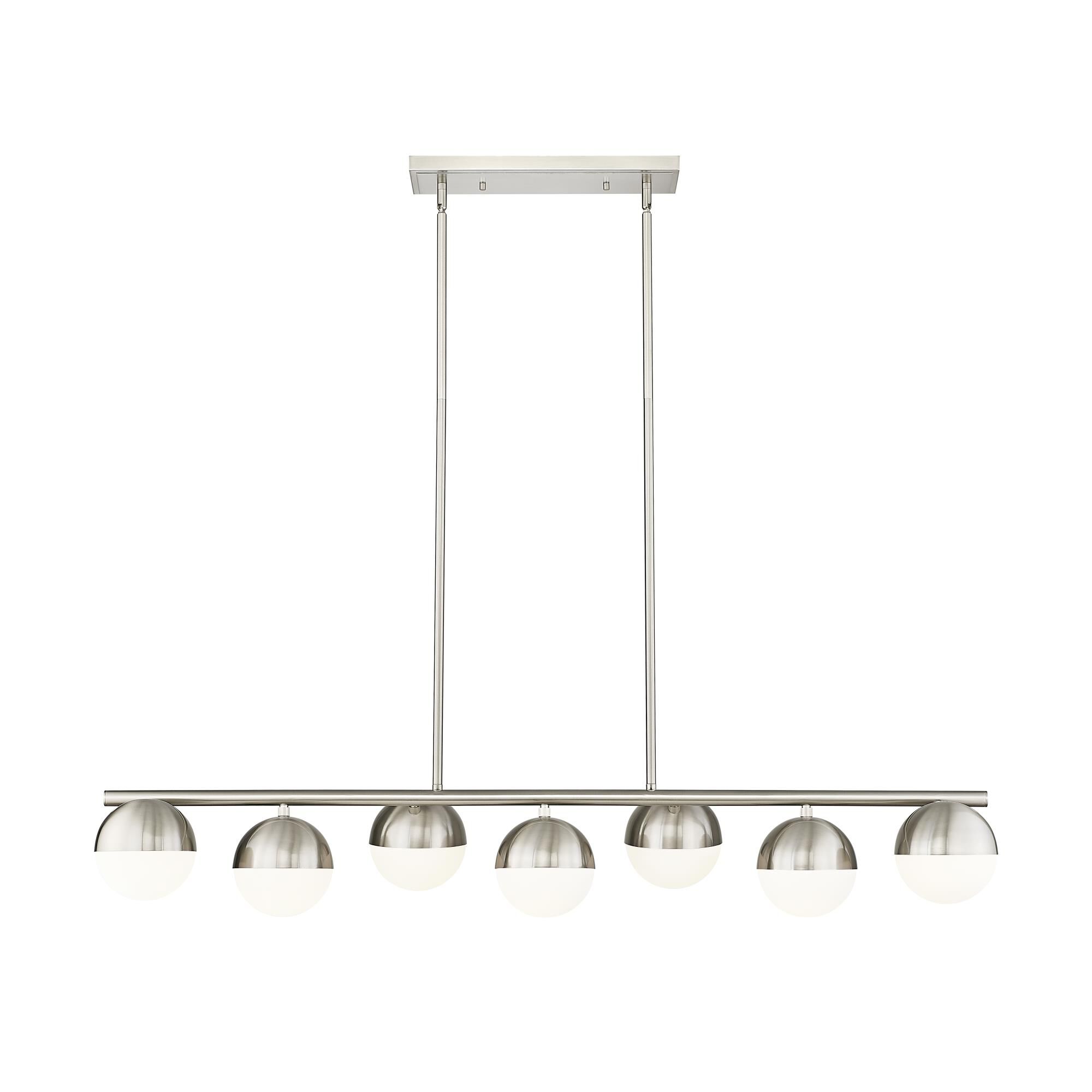 Shown in Brushed Nickel finish and Matte Opal glass and Matte Opal shade