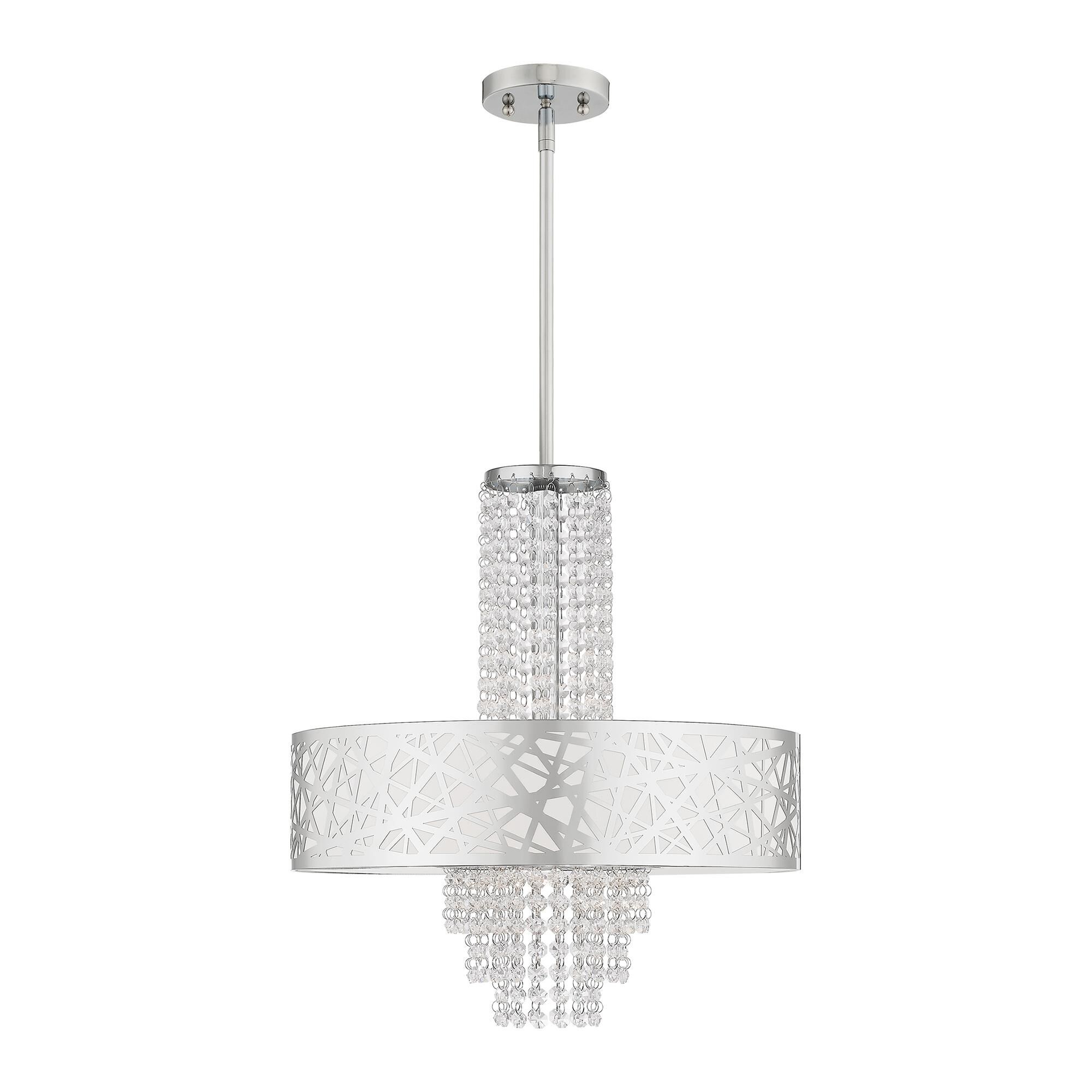 Shown in Polished Chrome finish and Off-White Fabric Hardback  Inside & Clear Crystals shade