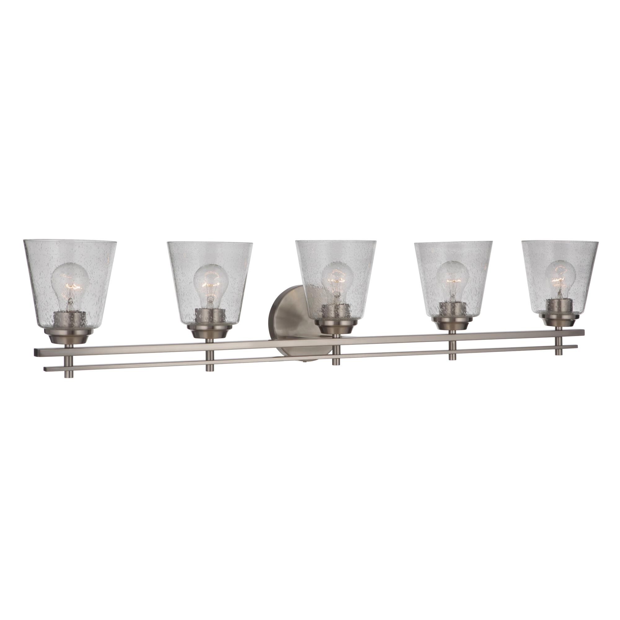 Shown in Brushed Polished Nickel finish and Clear Seeded glass and Glass shade