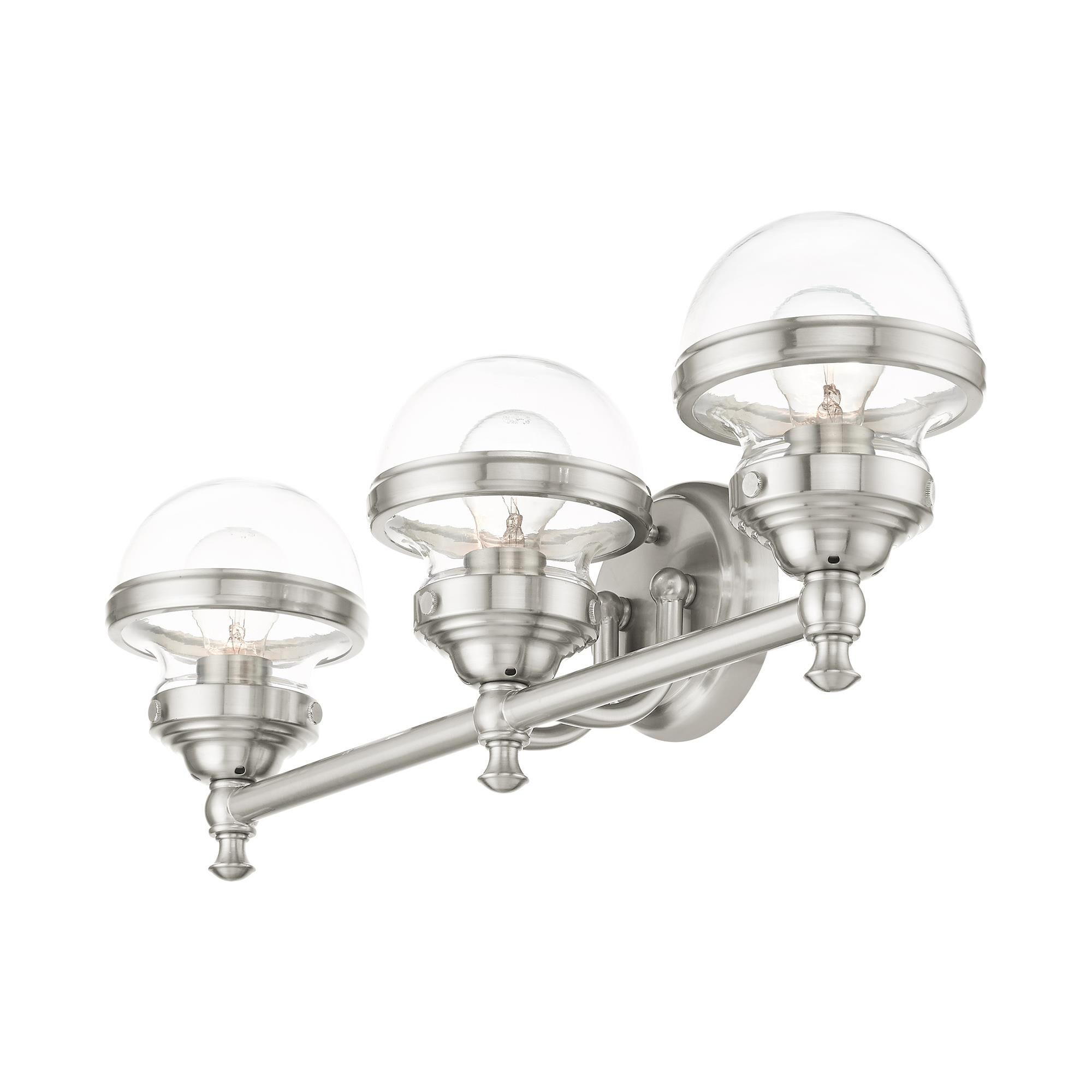 Shown in Brushed Nickel finish and Hand Blown Clear glass and Hand Blown Clear Glass shade