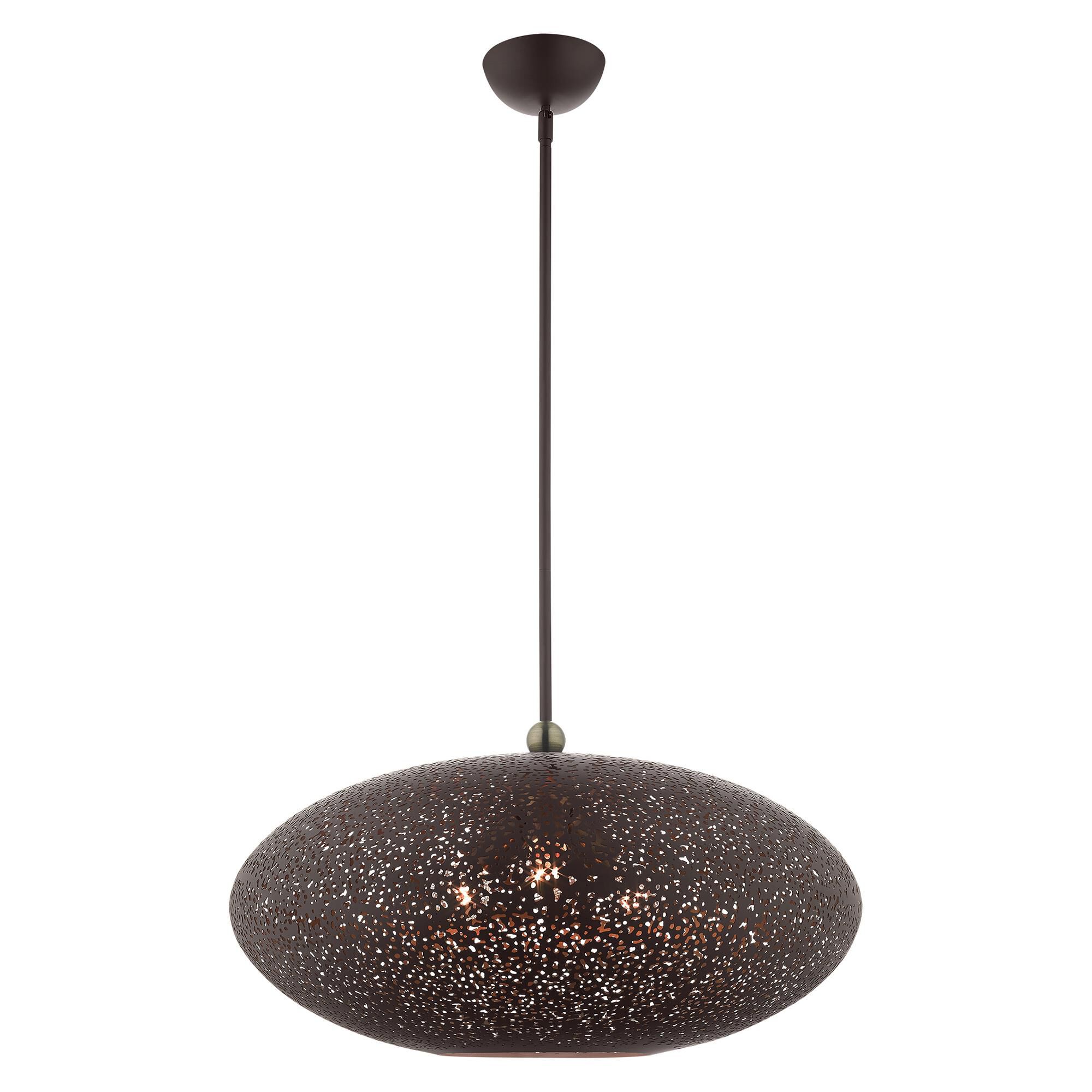 Shown in Black With Antique Brass Accents finish and Bronze Filigreed Ornamental Metal Shade With Gold Finish Inside glass and Bronze Filigreed Ornamental Metal  With Gold Finish Inside shade