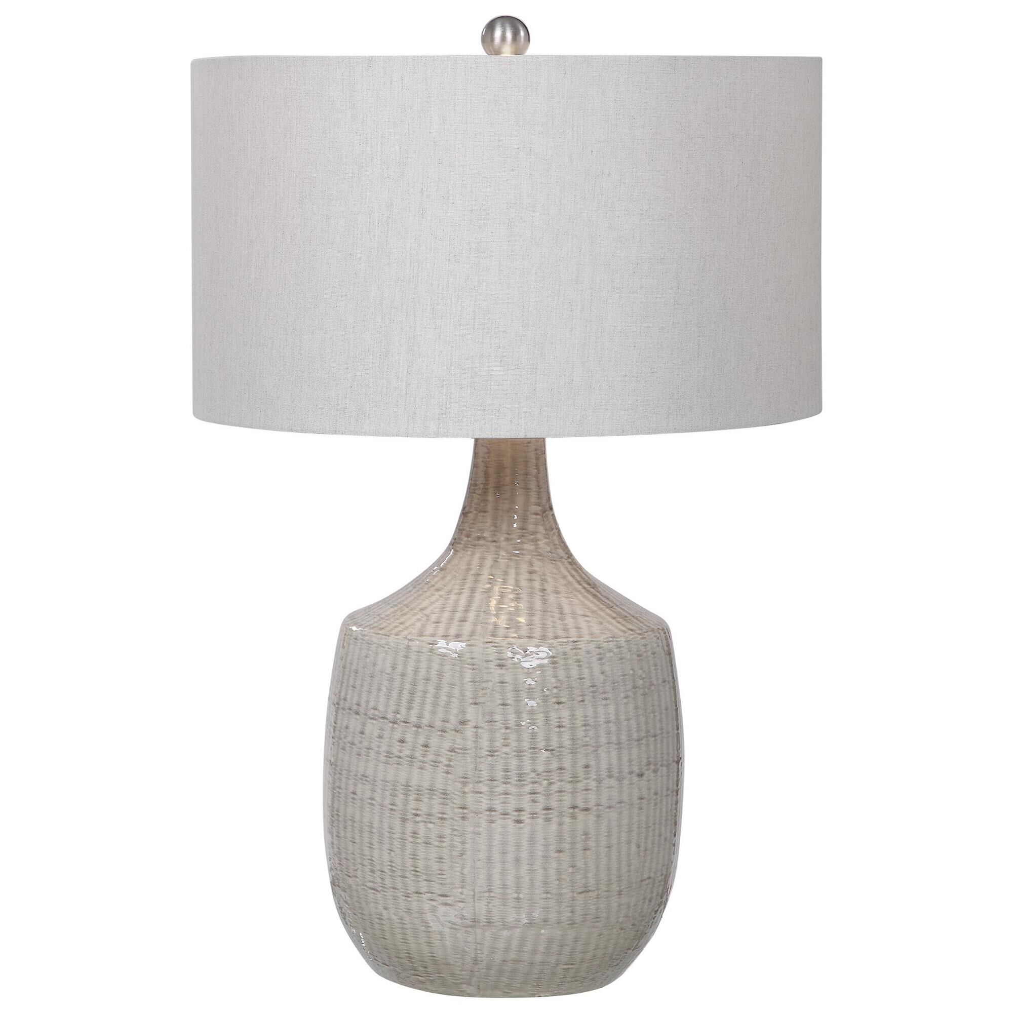 Shown in This Ceramic Base Keeps It Simple In Shape, Yet Upscale With Its Fashionable Pattern That's Finished finish and Round Drum Hardback shade