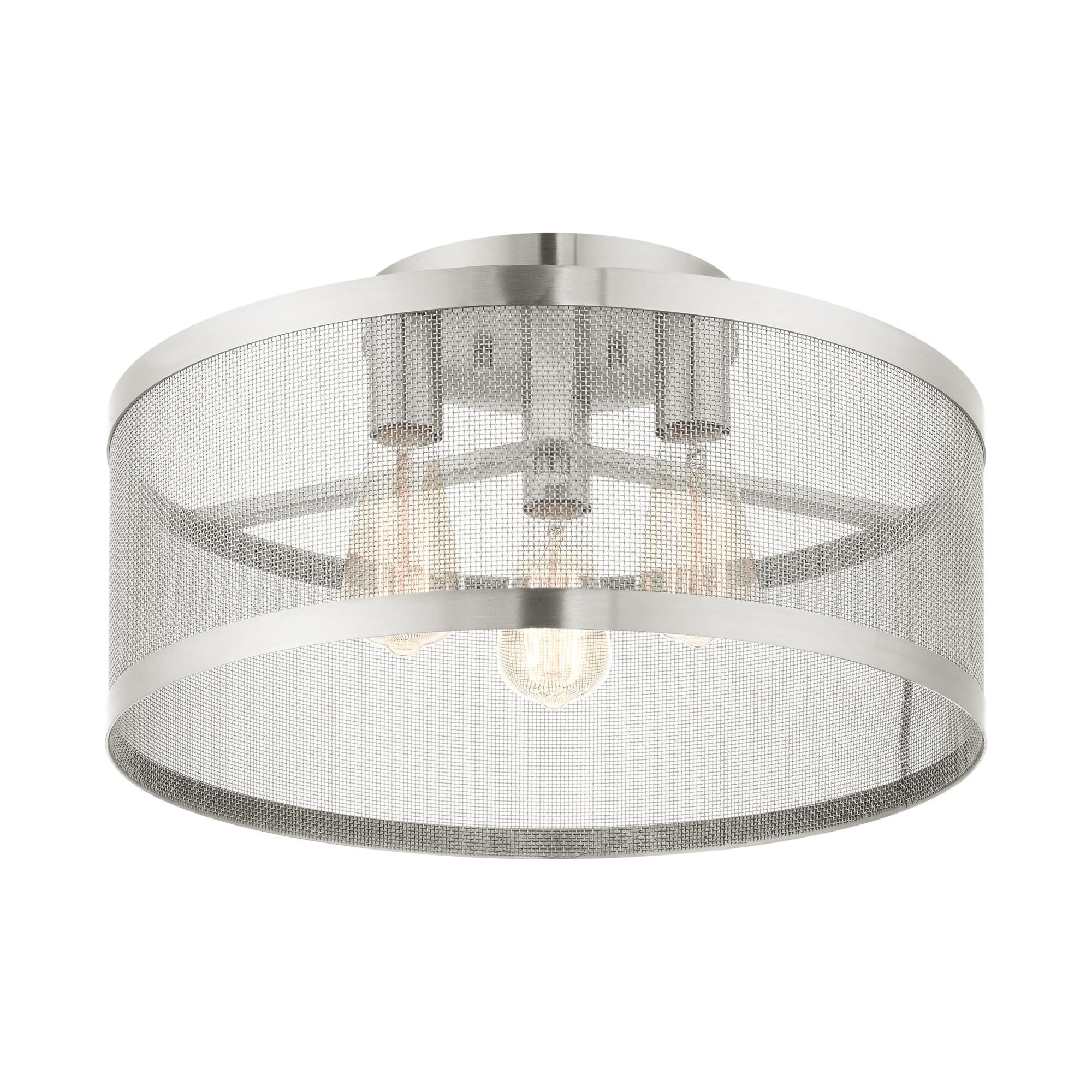 Shown in Brushed Nickel finish and Brushed Nickle Stainless Mesh Shade glass and Brushed Nickle Stainless Mesh shade