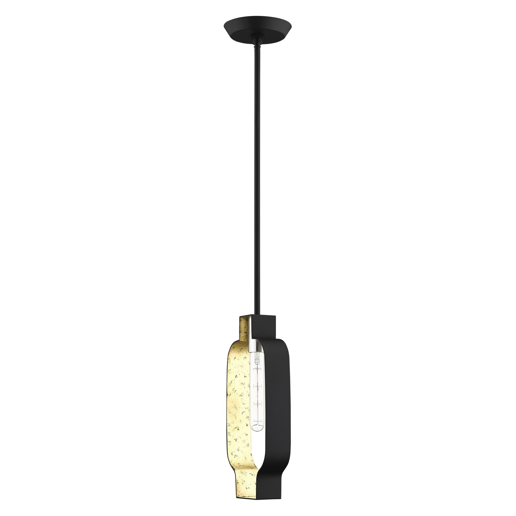 Shown in Black With Brushed Nickel Accents finish and Black Shade With Winter Gold Finish Inside glass and Black  With Winter Gold Finish Inside shade