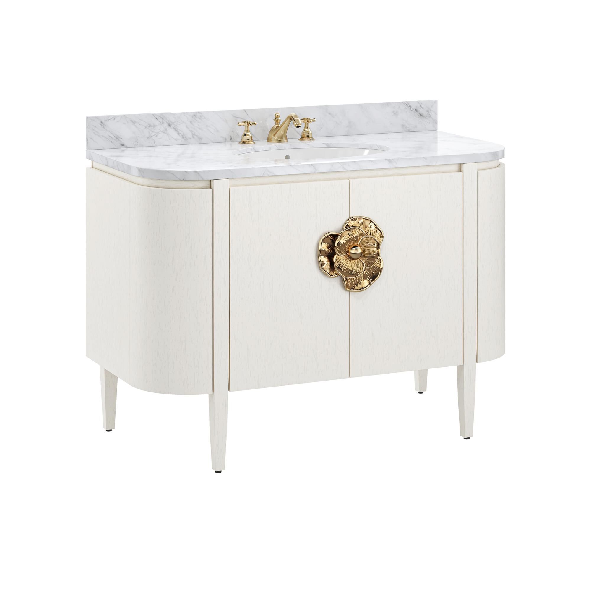 Shown in Cerused White, Natural, White, Polished Brass finish