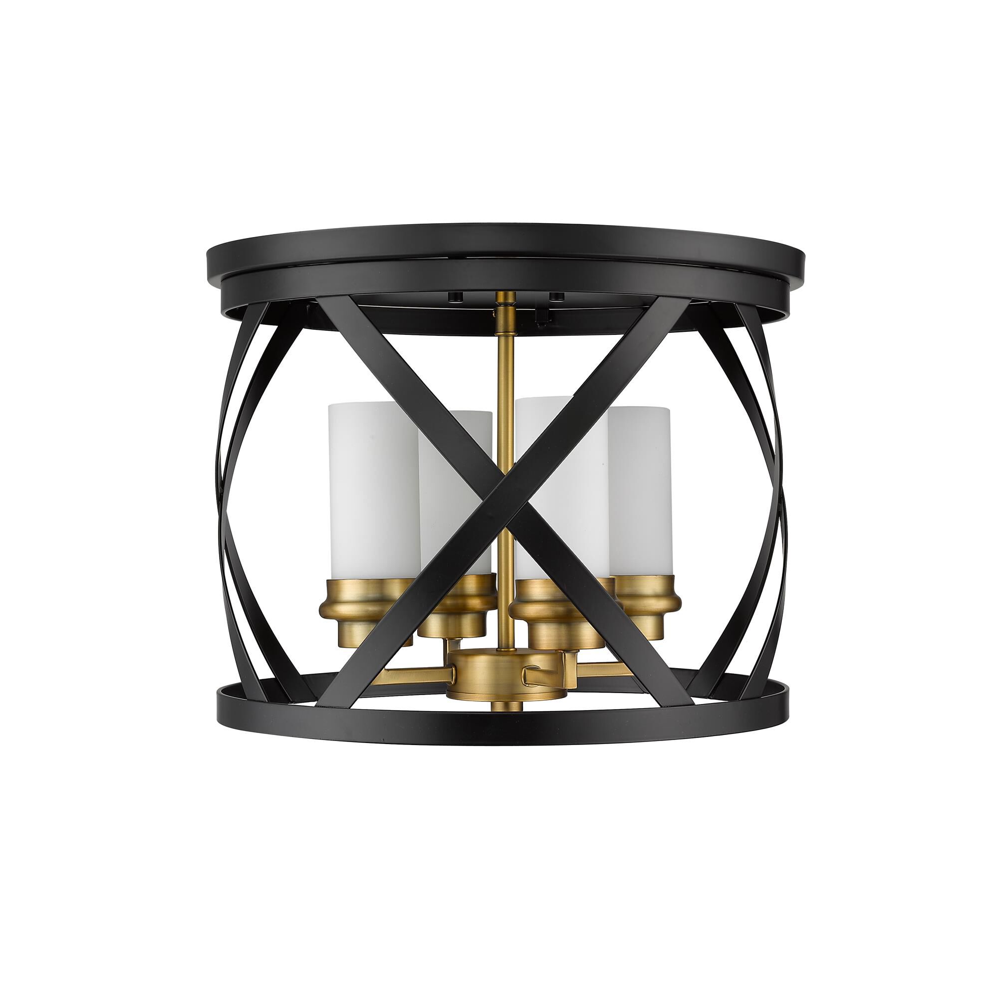 Shown in Matte Black + Olde Brass finish and Glass shade