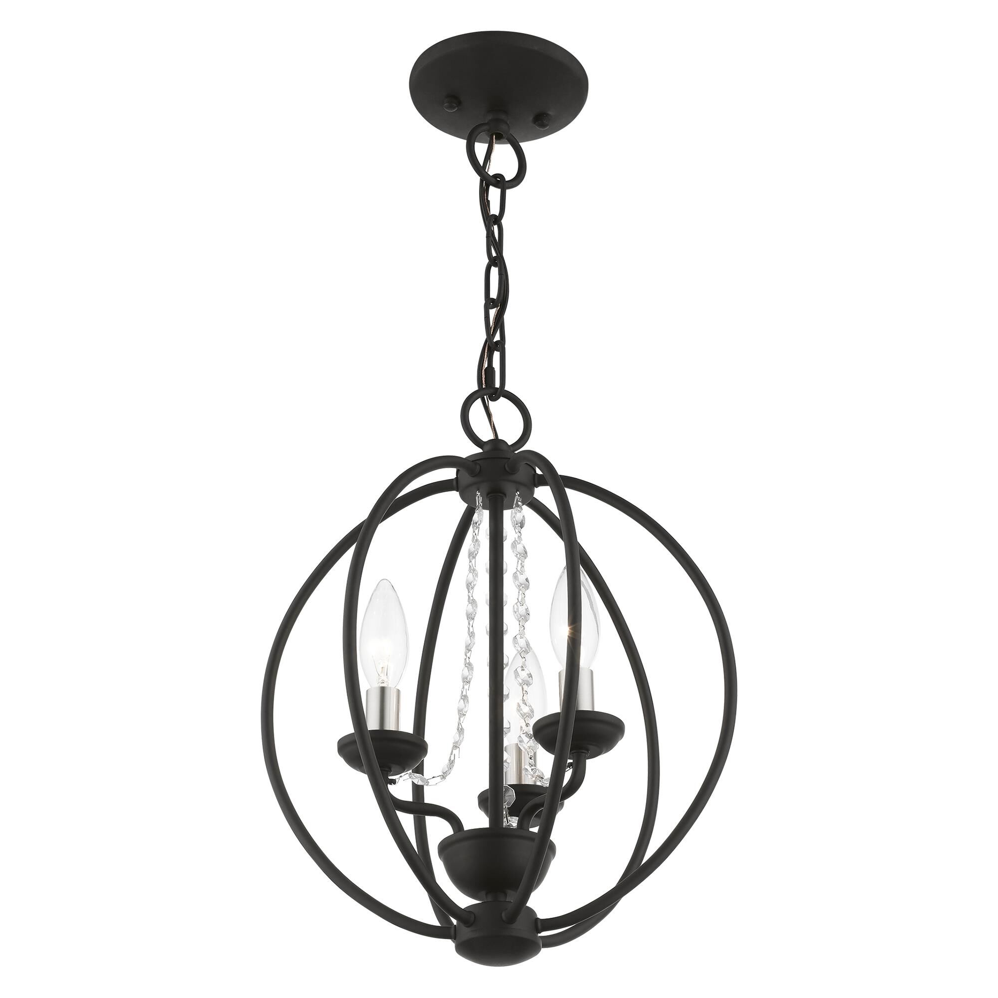 Shown in Black with Brushed Nickel Finish Candles finish and Clear Crystals shade