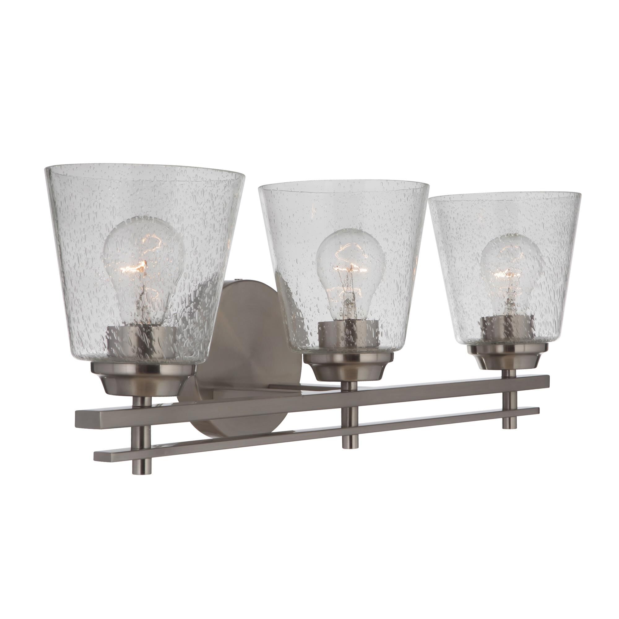 Shown in Brushed Polished Nickel finish and Clear Seeded glass and Glass shade