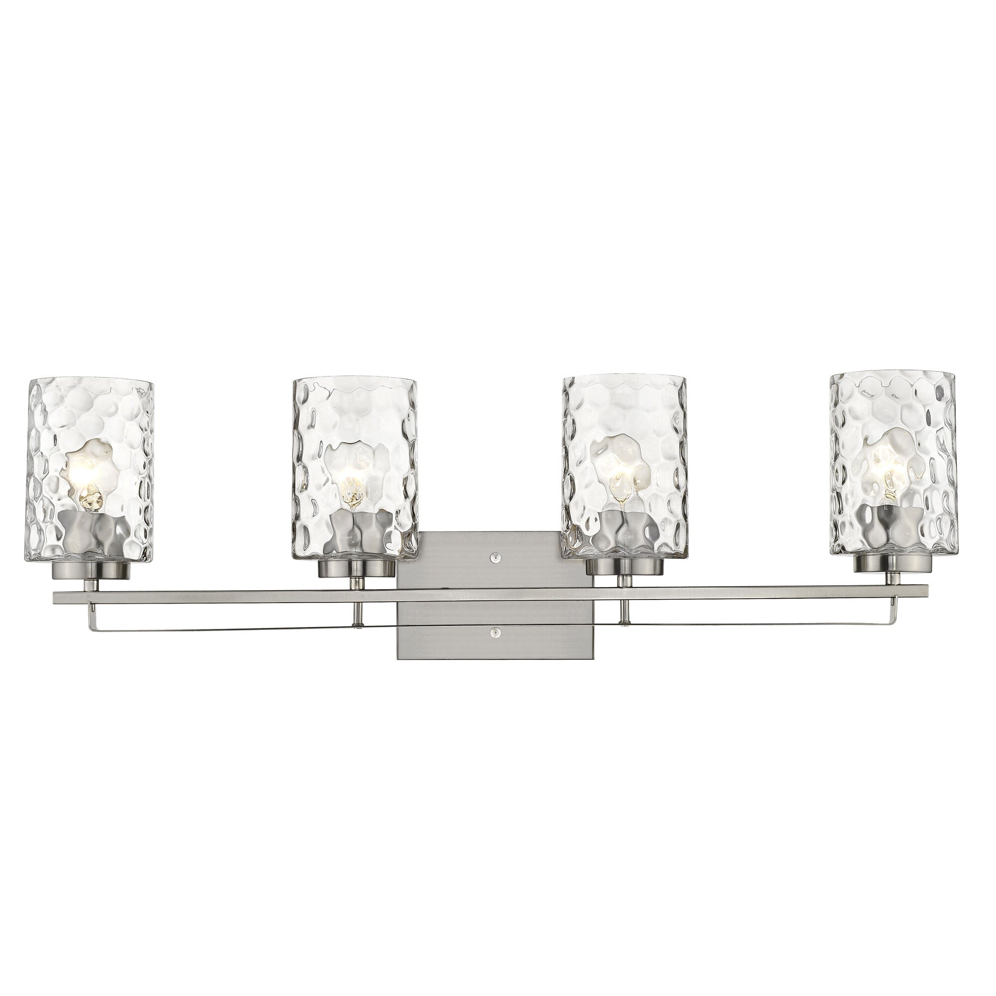 Shown in Satin Nickel finish and Clear glass and Clear, Optic Cylindrical Glass shade