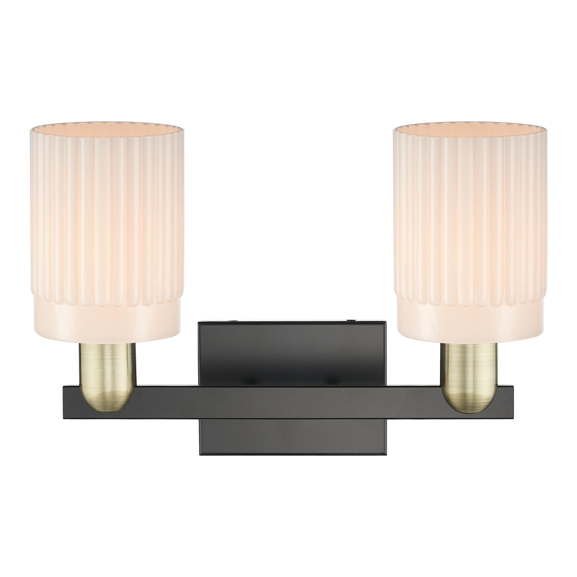 Shown in Black Antique Brass finish and Matte White glass