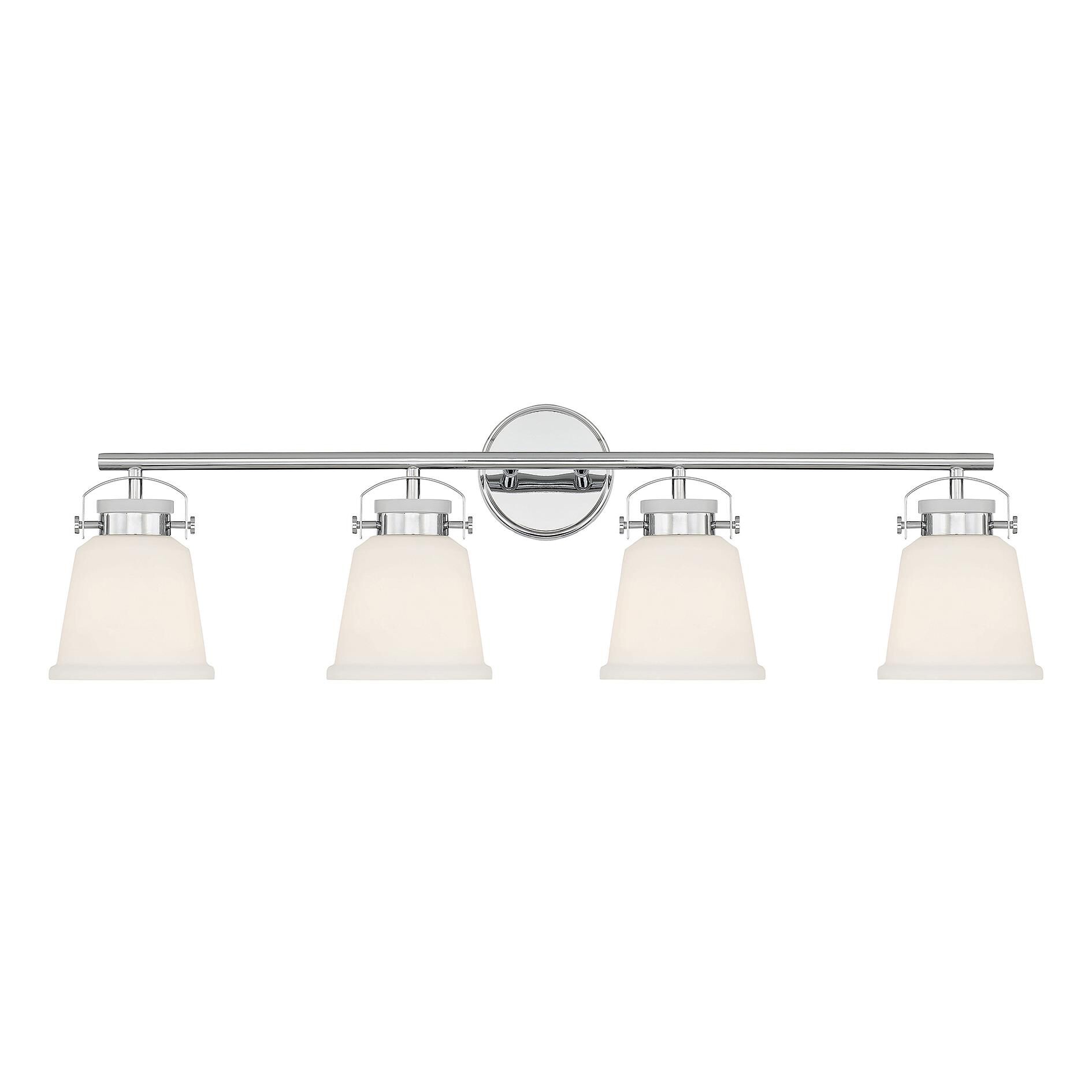 Shown in Polished Chrome finish and White Opal glass and Glass shade