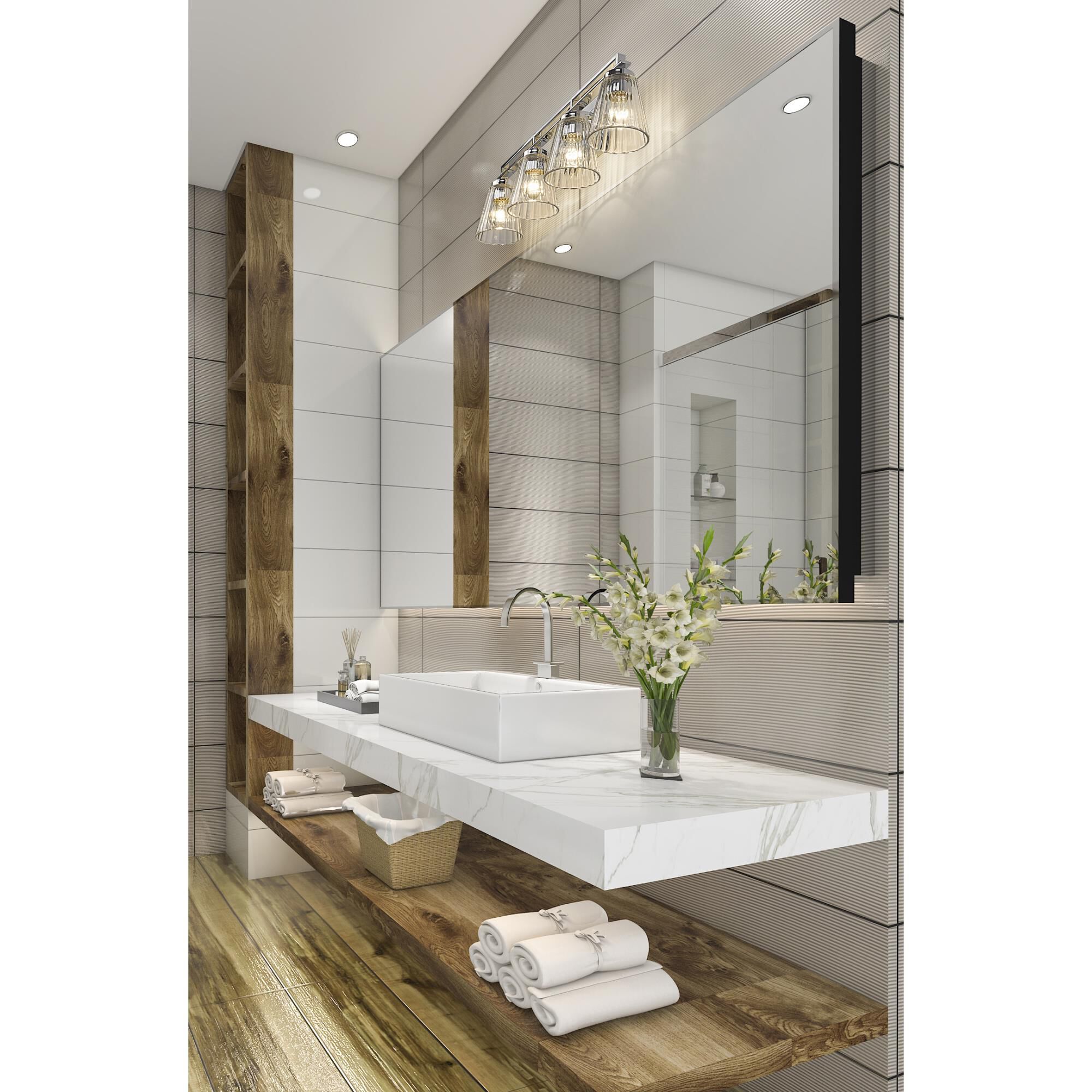 Shown in Chrome finish and Clear glass