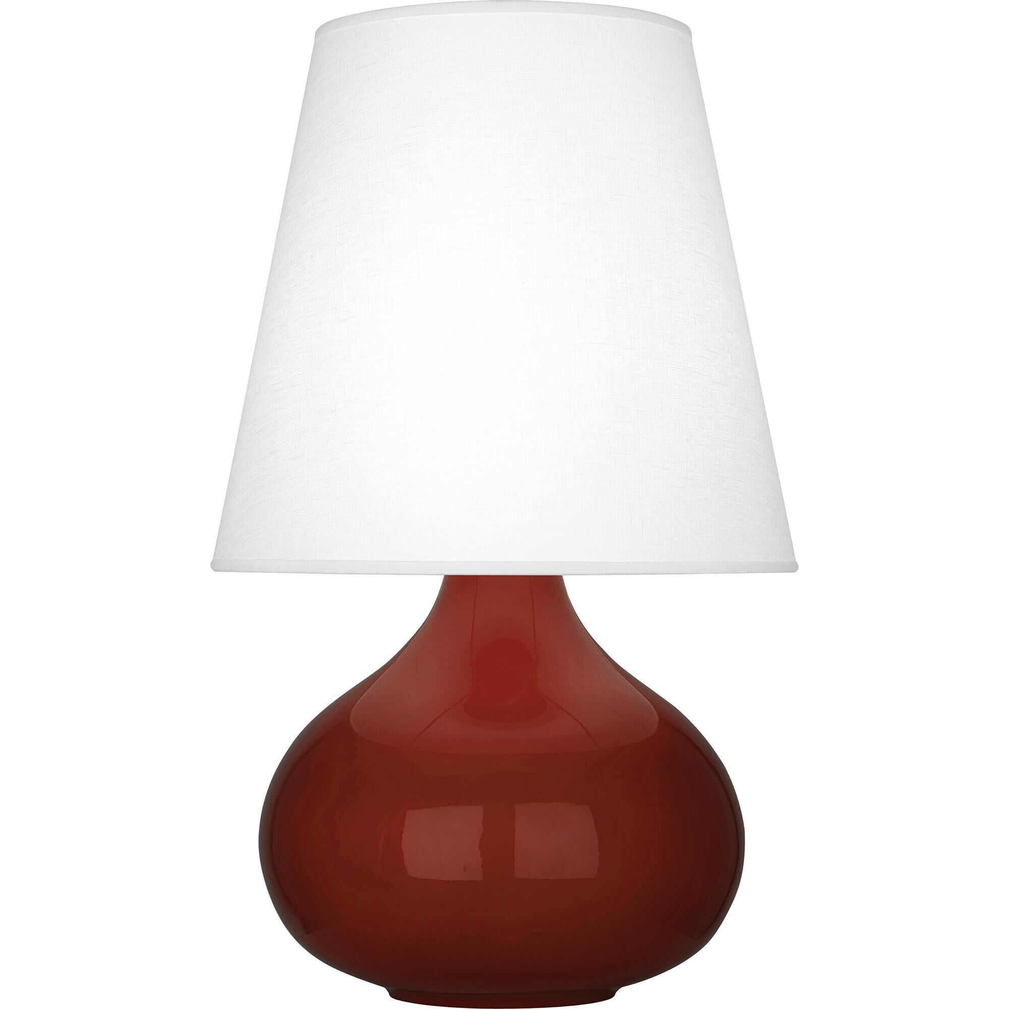 Shown in Oxblood Glazed Ceramic finish and Oyster Linen shade