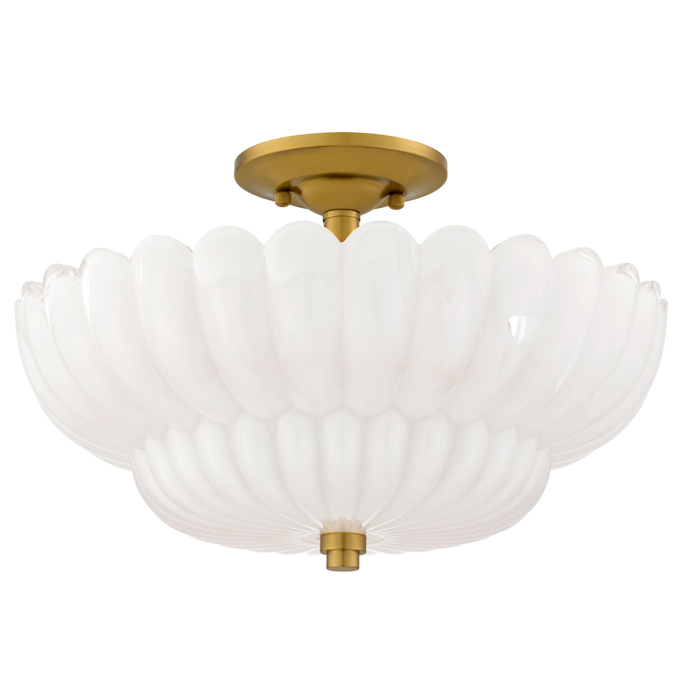 Shown in Brushed Gold finish and Alabaster Glass shade