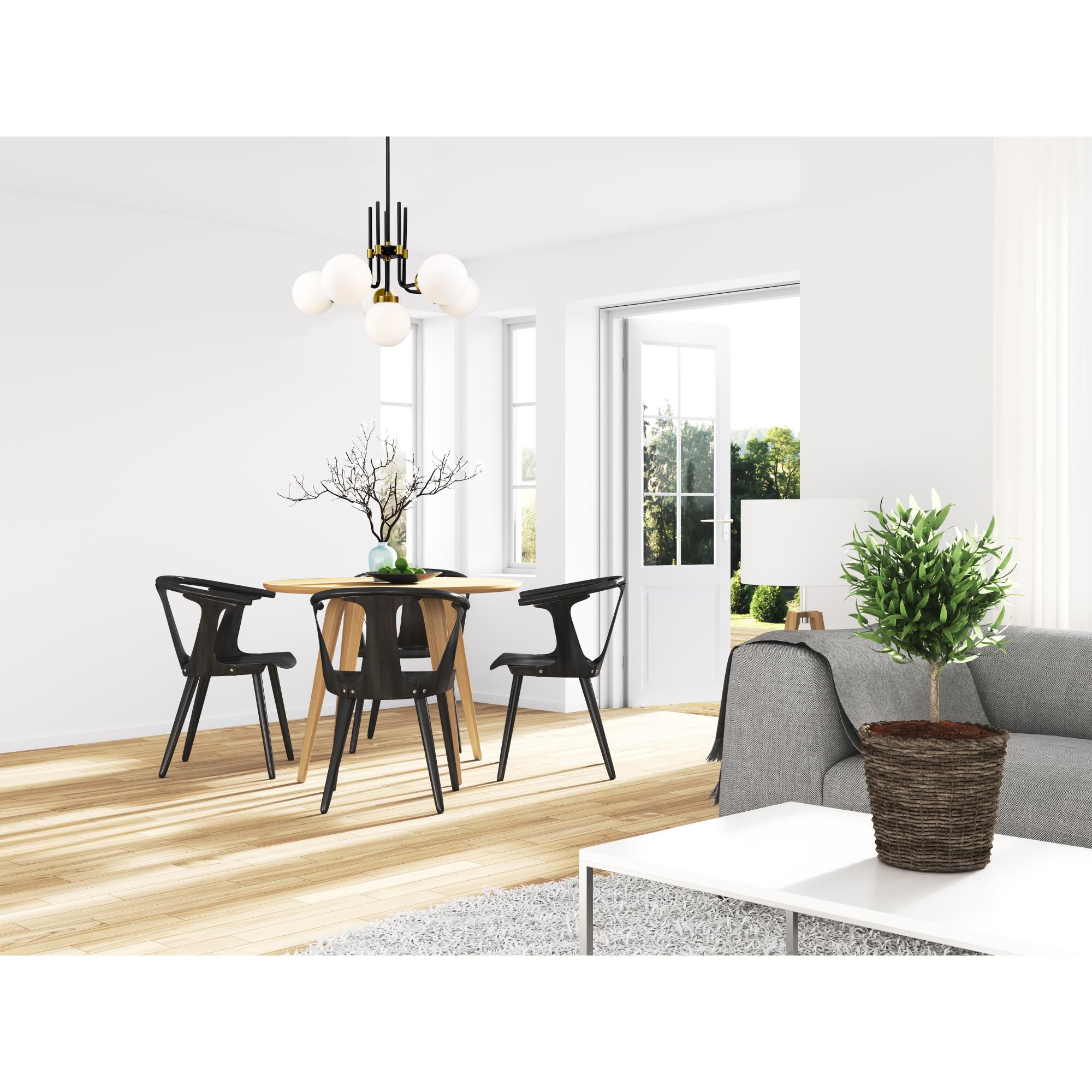 Shown in Matte Black + Olde Brass finish and Glass shade