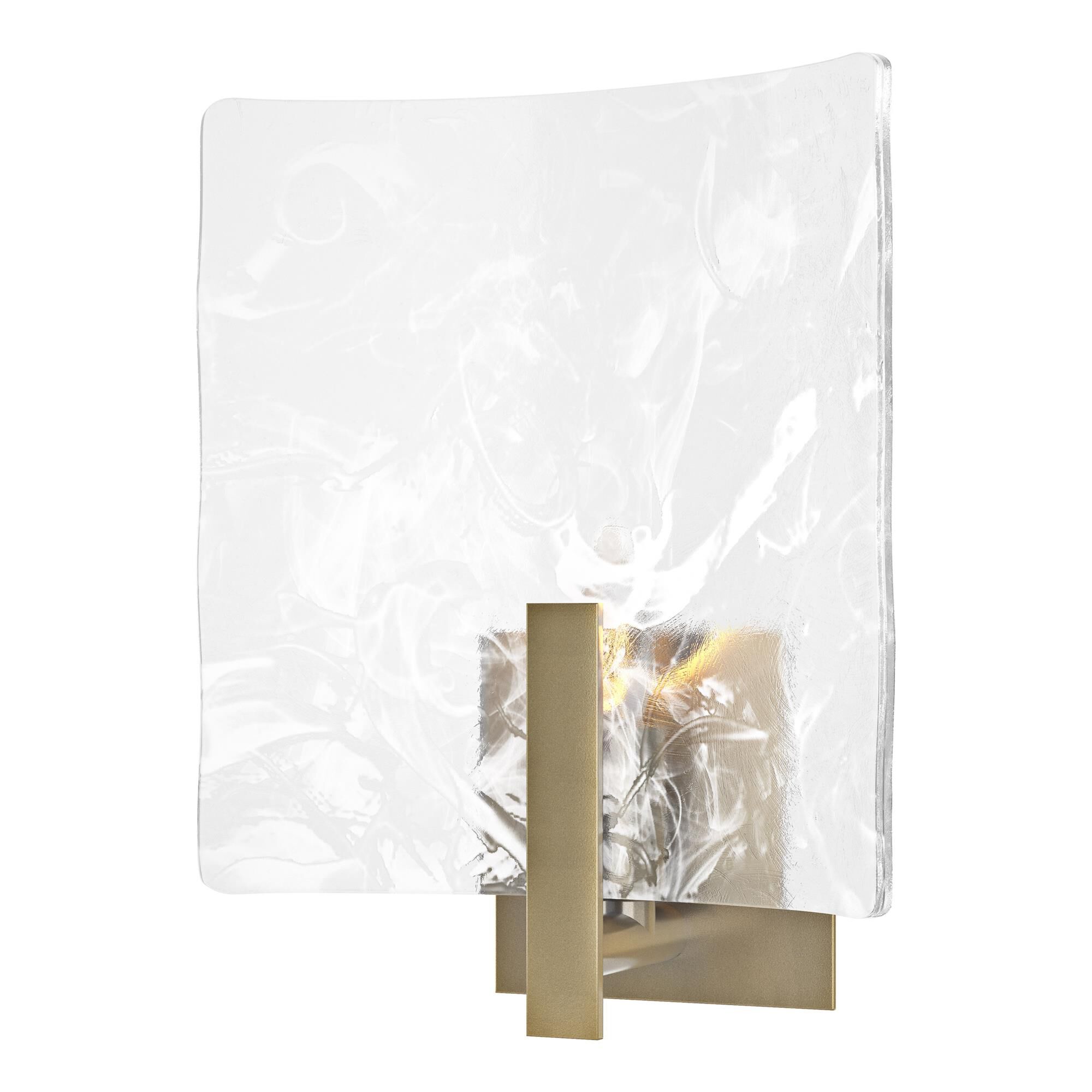 Shown in Modern Brass finish and White Swirl glass