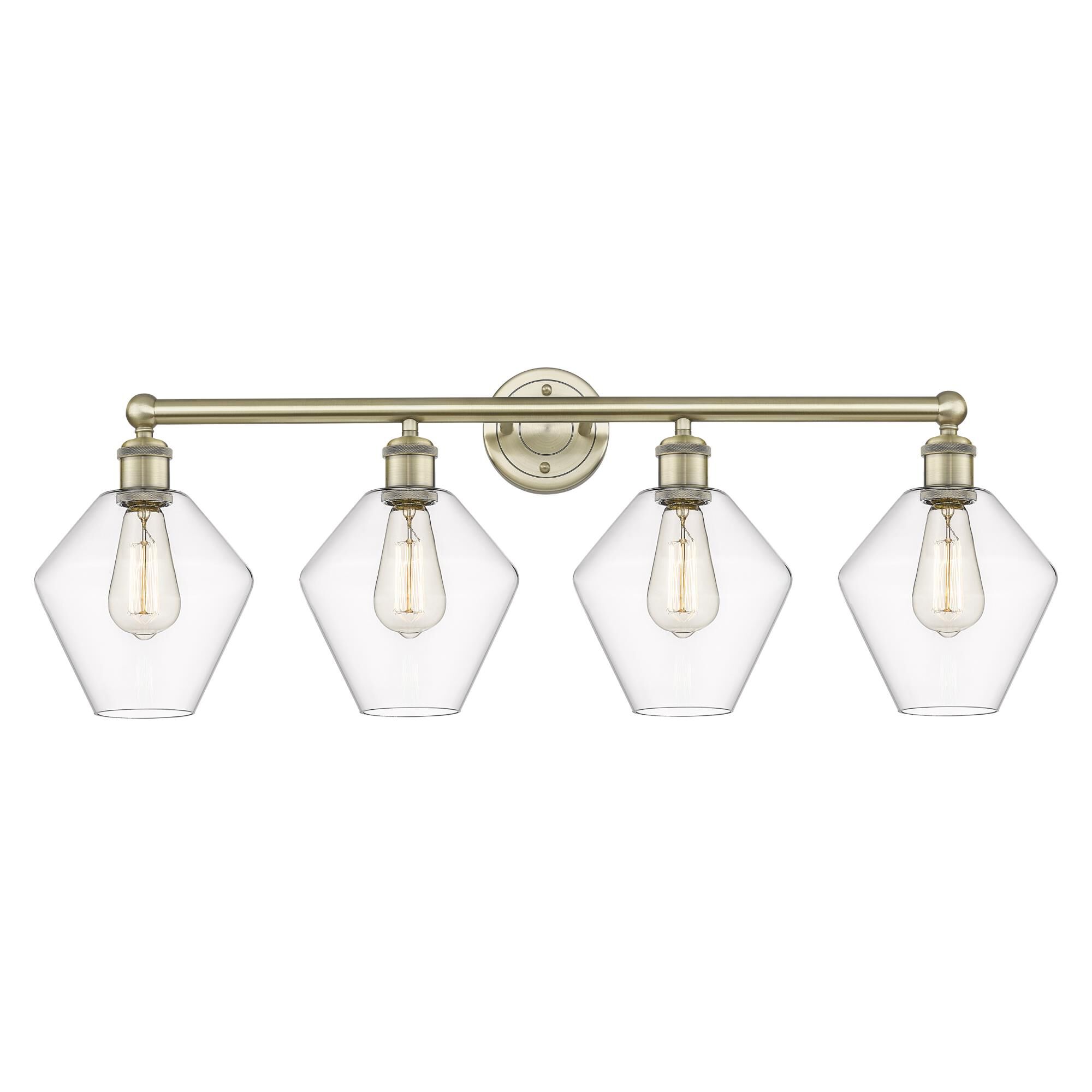 Shown in Antique Brass finish and Clear glass