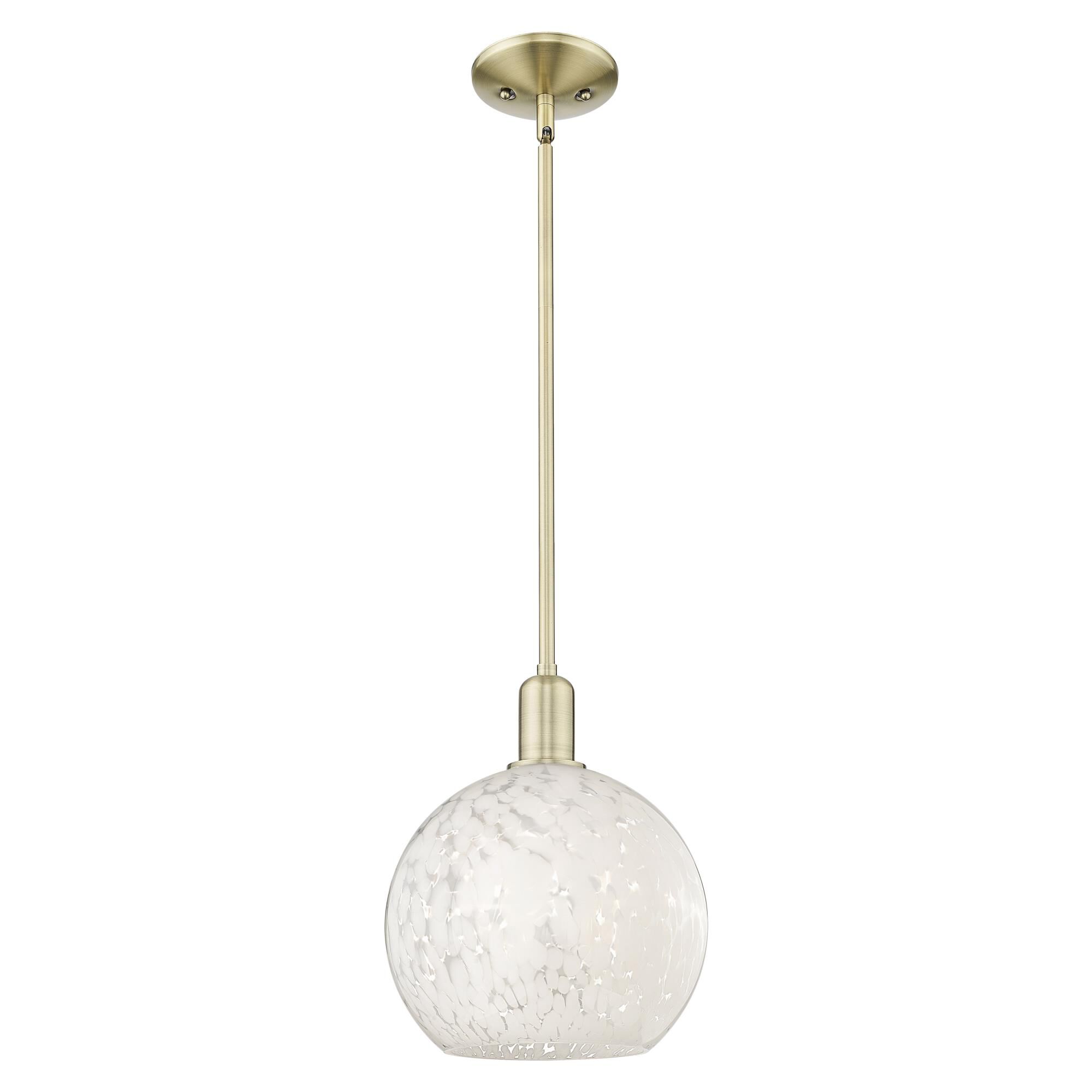 Shown in Antique Brass finish and White Mouchette glass